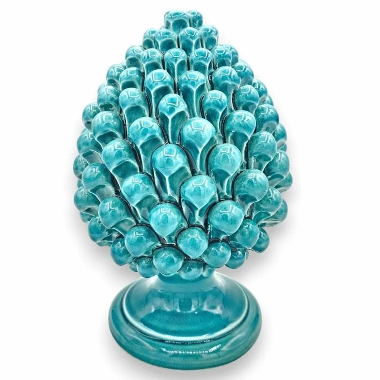 Piña de Pino Siciliano de cerámica Caltagirone h 25 cm (1ud) Monocolor con Varias Opciones de Color - Aguamarina
