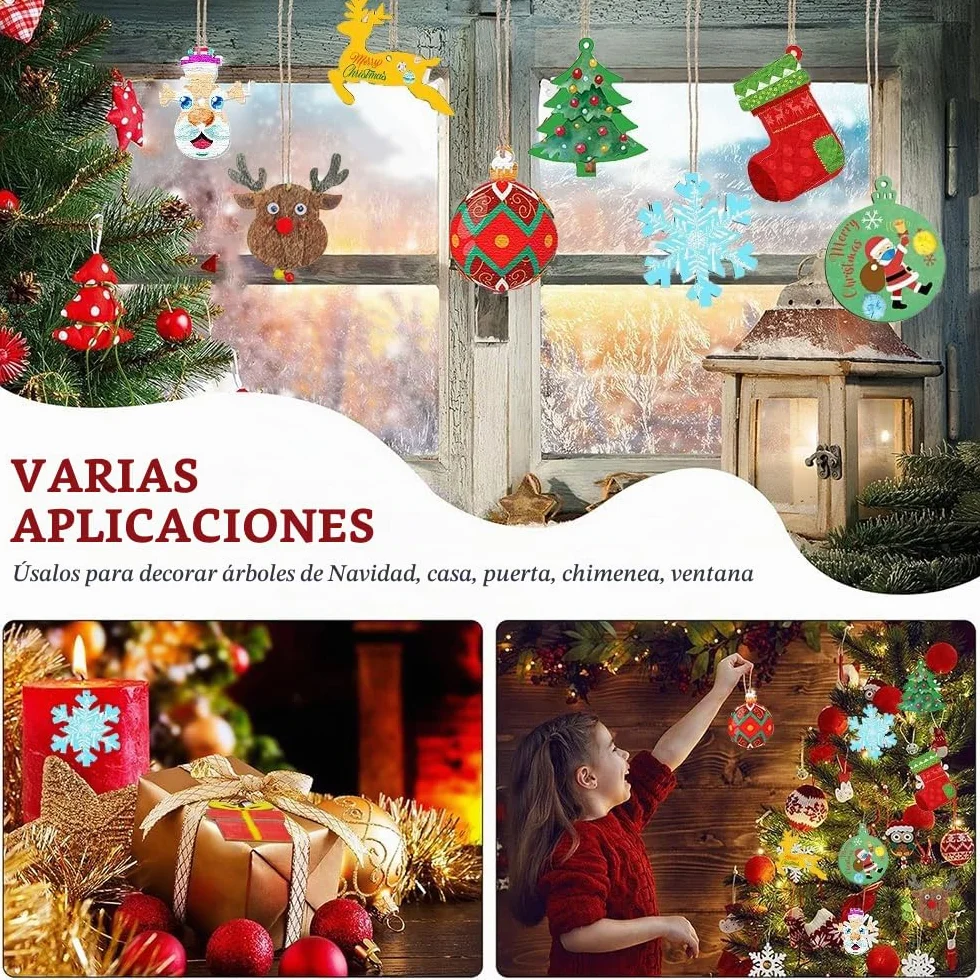 264 Piezas Adornos Árbol Navidad Madera Colgante - Decoración Navideña con Cordón