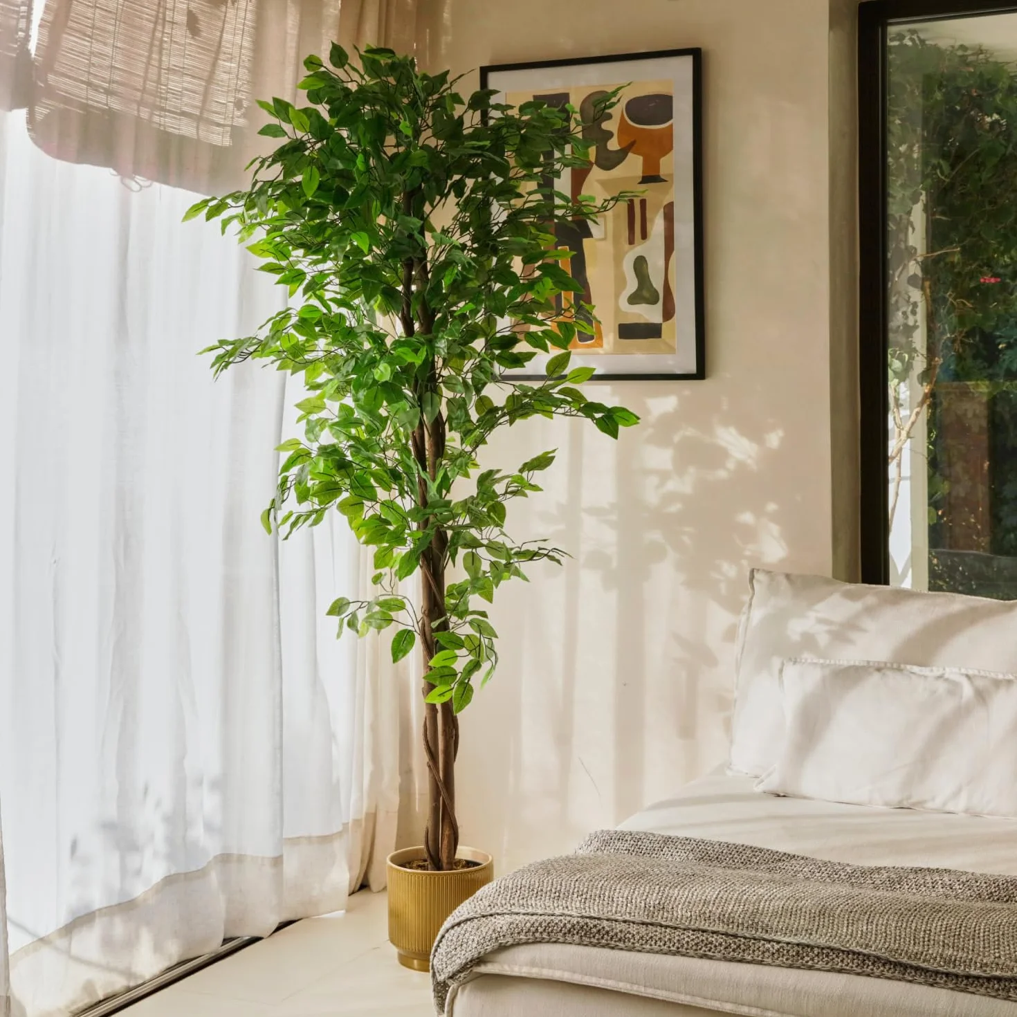 Bonerva | Ficus Nature 180 cm Altura | Planta Artificial con Tronco Natural | Ideal para Decorar Interiores: hogares, Negocios y hoteles