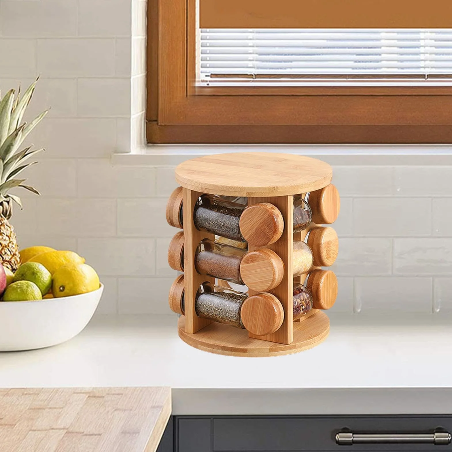 Generico Especiero giratorio – Especiero de madera para cocina | soporte para tarros de especias, para mostrador de cocina, despensa, armario, zona de comedor o apartamento amantes de los co