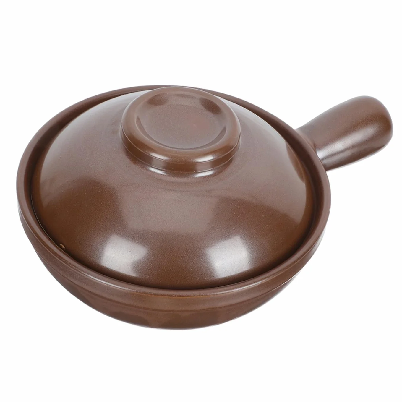 Cazuela de Arcilla para Estofado Asa Lateral 950ml Café | Moldeado Pieza, Tapa Salida de Vapor, Apta para Sopa y Guisos en Casa o Restaurante