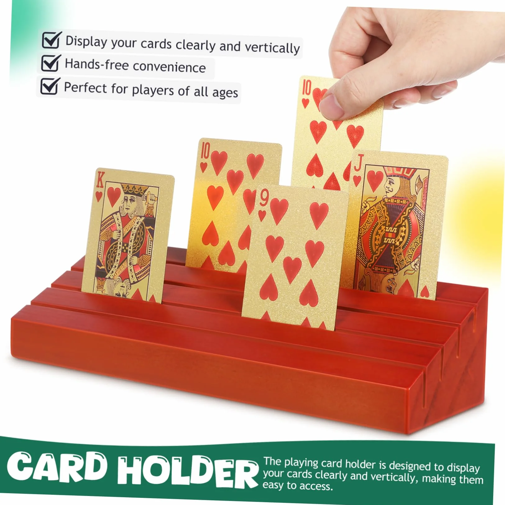 HEMOTON 4 Piezas 1 Titular de la Tarjeta de Juego Tarjetero Puente Tarjetero Canasta Soporte de Madera para Tarjetas Titular de la baraja de Cartas Bandeja de Tarjetas Madera de Pino