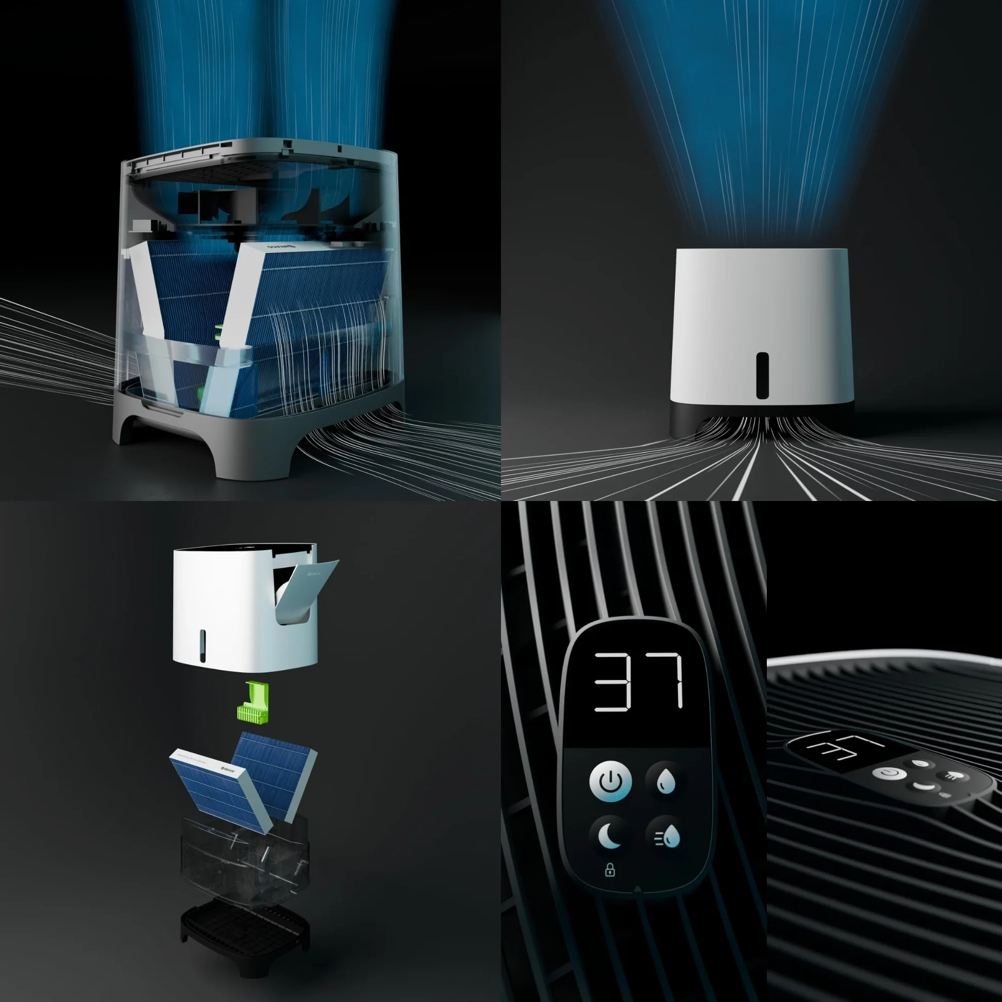 Meaco Armin - Humidificador evaporativo para habitaciones de 89 m2, depósito grande de 4,7 l, para agua blanda y dura, aire puro y perfectamente humidificado, sin residuos blancos, alto rendimiento