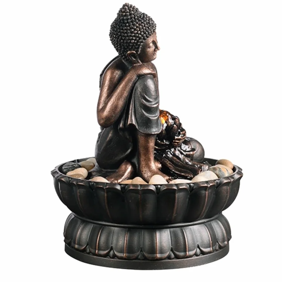 Fuente de Interior Fuente de Escritorio de Buda, Fuente pequeña, Adornos de Resina, decoración Sencilla for el hogar, meditación de Serenidad Zen Fuente Agua Decorativa