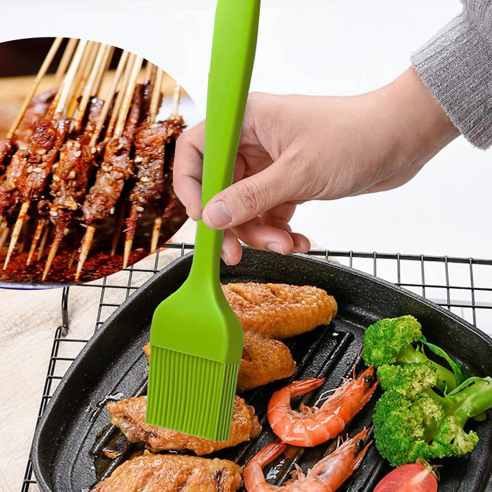 Cepillo de silicona para repostería, cepillo para barbacoa, salsa, marinada, carne, acristalamiento, aceite, resistente al calor, cocina, pastas, pasteles, apto para lavavajillas, 4 unidades