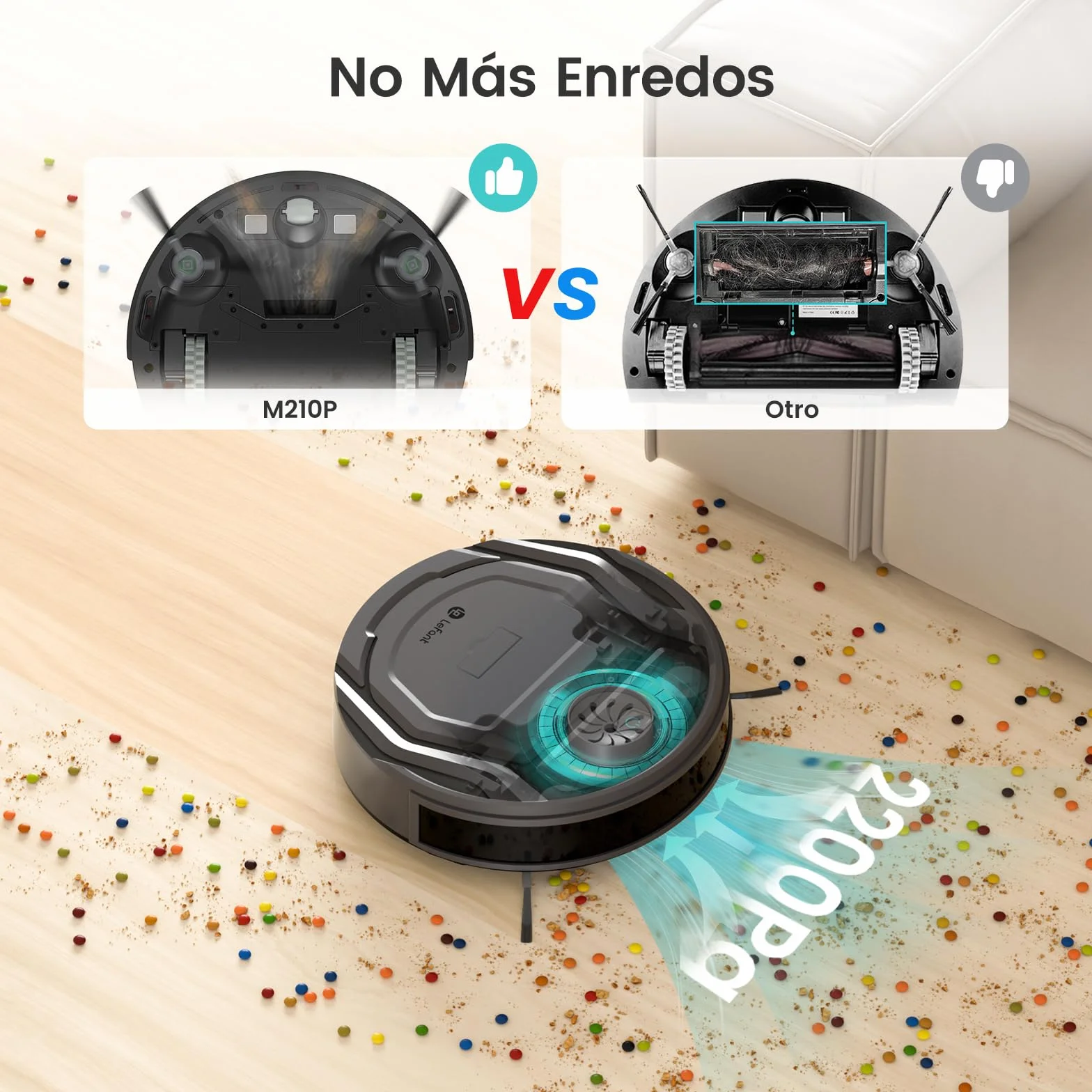 Lefant Robot Aspirador 2200Pa, Aspirador Robot Autonomía de 120 Min, WiFi/App/Alexa, Sensor de Anticolisión/Caída Navegación Inteligente, Delgado y Silencioso, 6 Modos de Limpieza M210 Pro