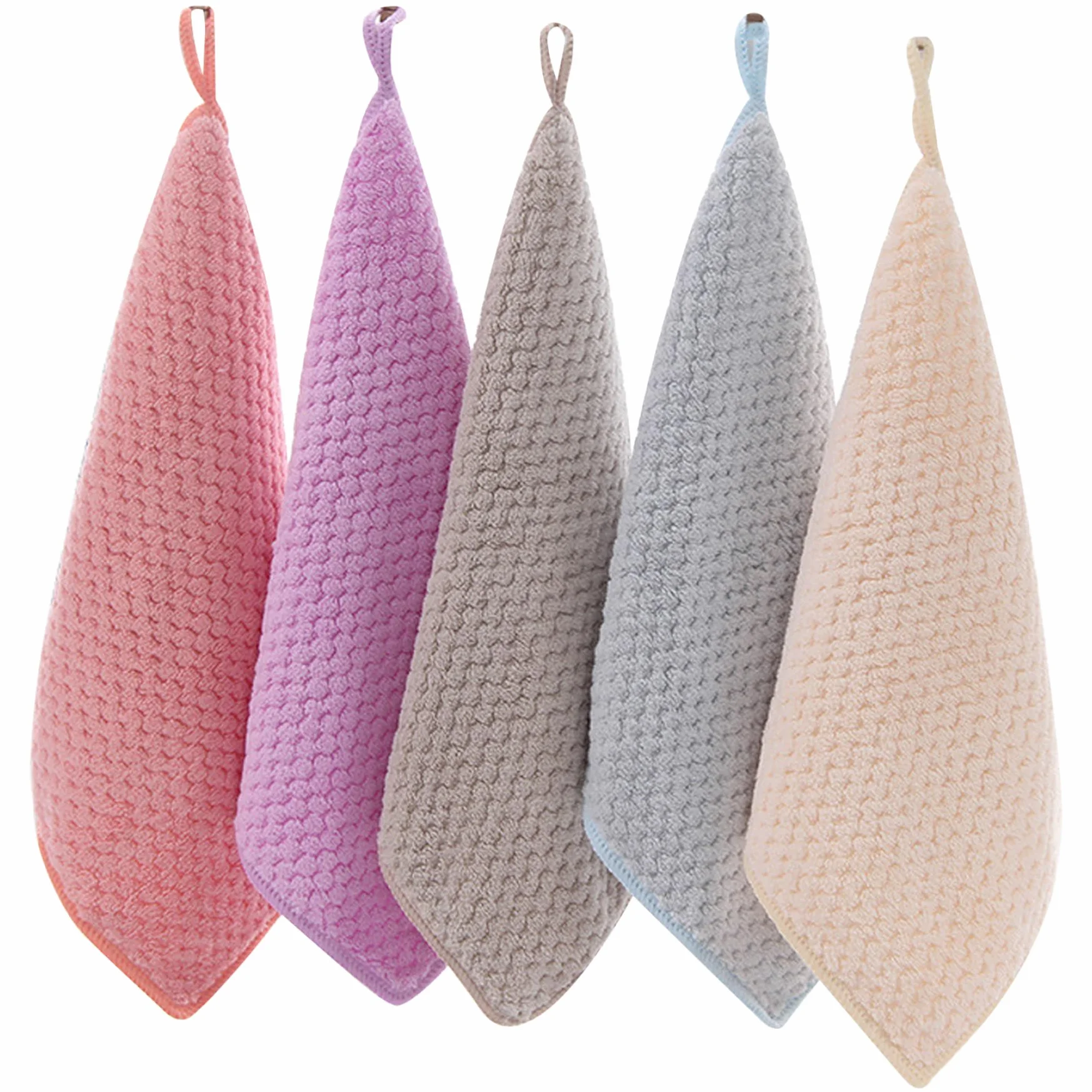 Toallas de mano pequeñas suaves y súper absorbentes con bucles colgantes - Juego de 5 piezas para baño y cocina, lavable a máquina y secado rápido