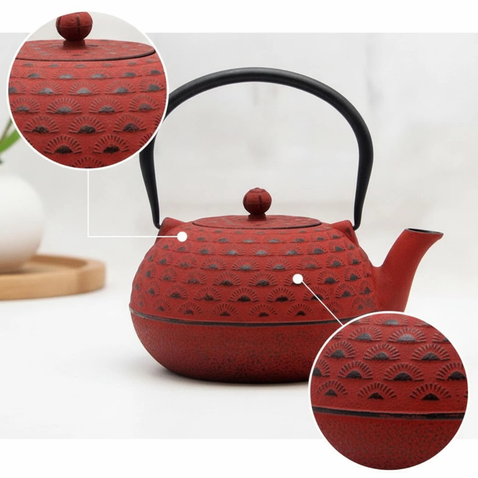 rockible Tetera Hierro Fundido Resistente Al Desgaste Tetera con Tapa Cómodo Vajilla para Aficionados Al Té Té, Invitados, Array, Negro, Con Filtro, Con Cuerda De Cáñamo