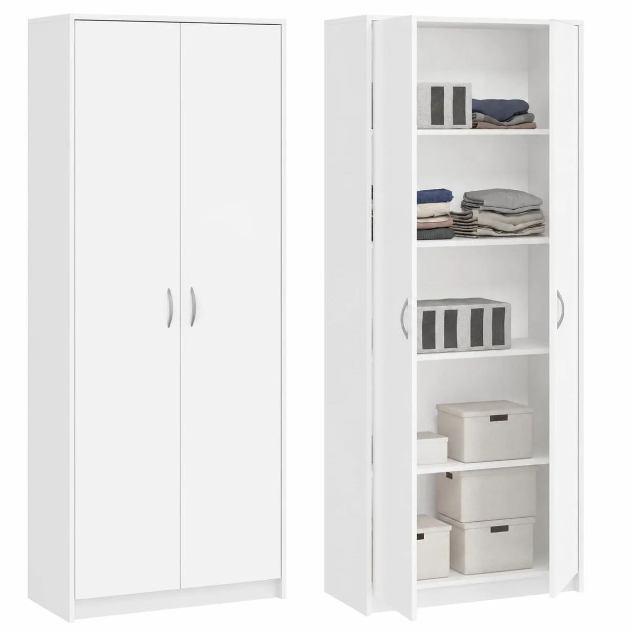 Armario Multifuncional para el hogar, Armario ropero, de Oficina y archivador con 2 Puertas y 5 Compartimentos, 180 x 74 x 35 cm (Blanco)