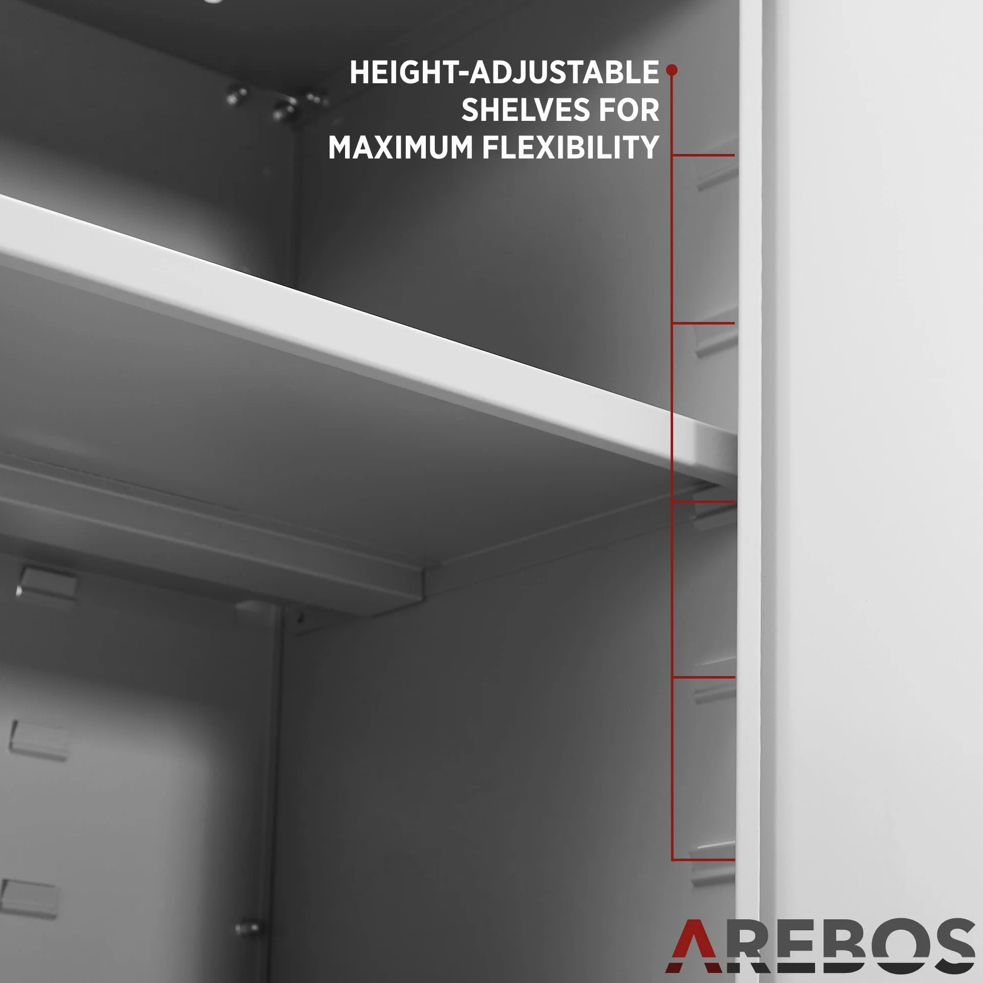 Arebos Archivador Armario de Oficina | Armario de Almacenamiento | 4 Estantes de Altura Ajustable | 180 x 90 x 40 cm | Acero