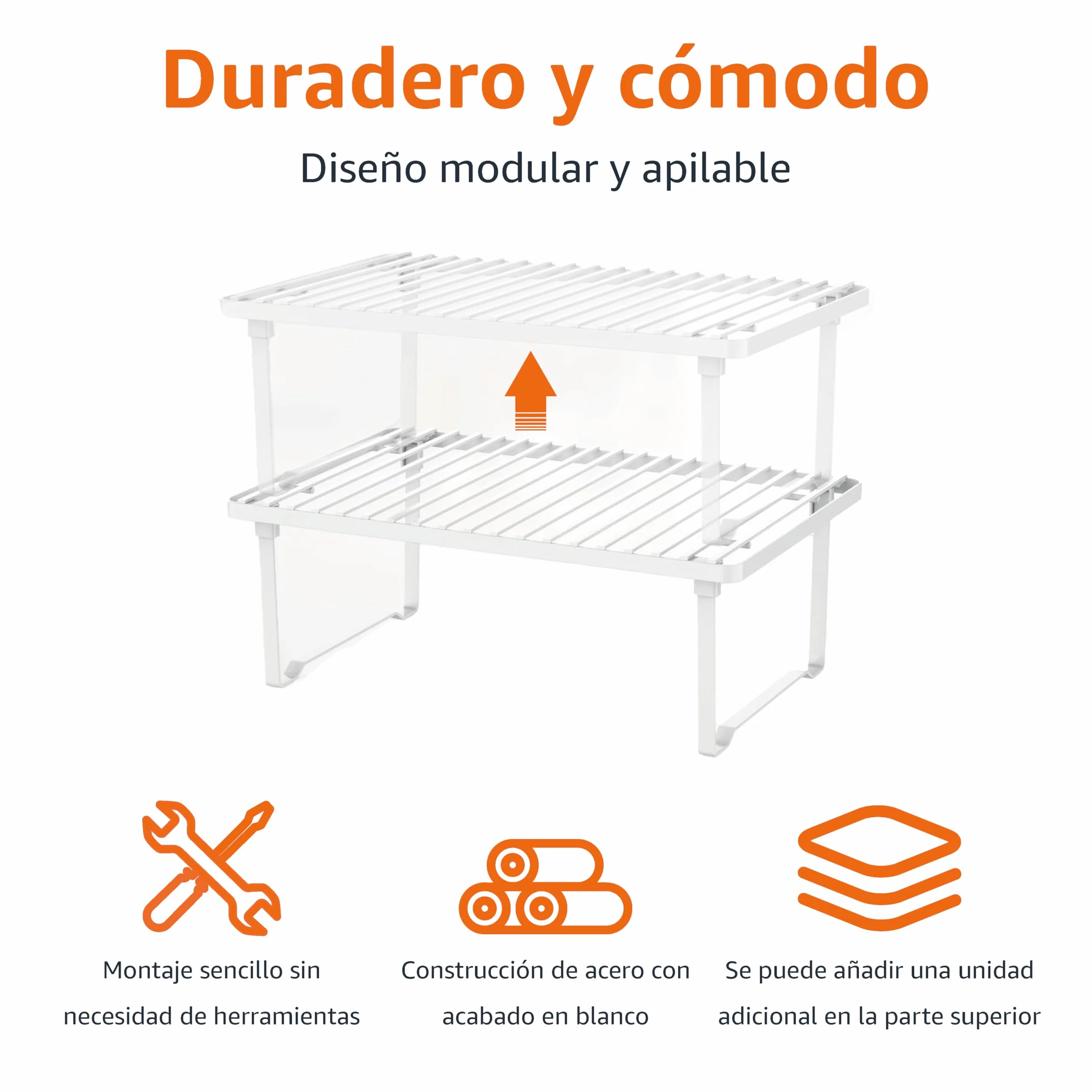 Amazon Basics Estantes de cocina apilables para almacenaje, Blanco, 20.3 x 31.6 x 11.4 cm