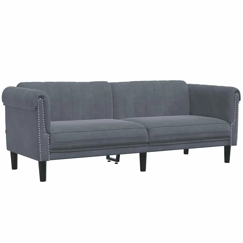 Sofá de 3 plazas de terciopelo gris oscuro, diseño moderno con tela suave y patas estables para la comodidad del salón