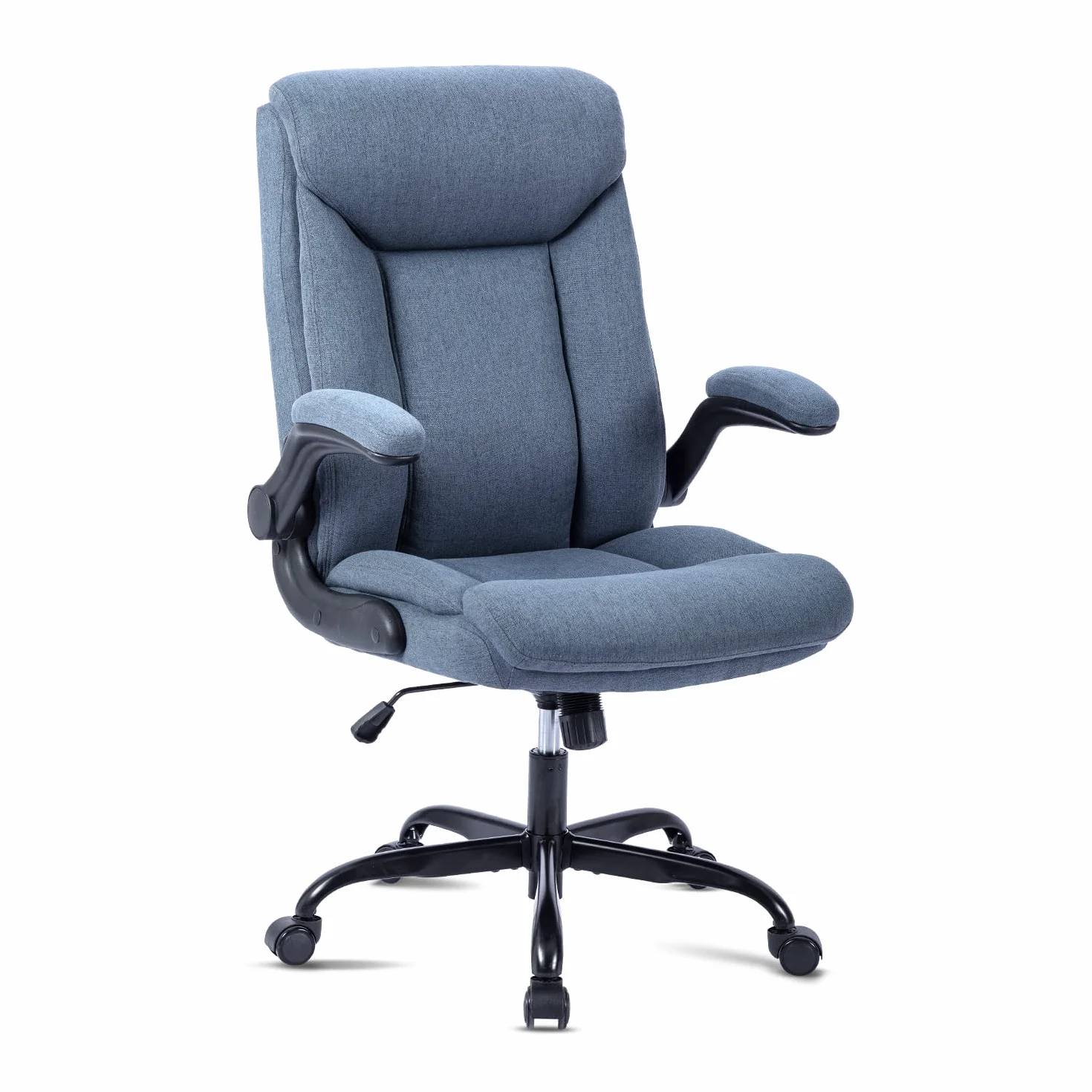 MZLEE Silla Escritorio Ergonómica de Tela, Silla Oficina, Azul | Reposabrazos Abatibles, Soporte Lumbar, Capacidad 150 kg, Giratoria, Azul Marino