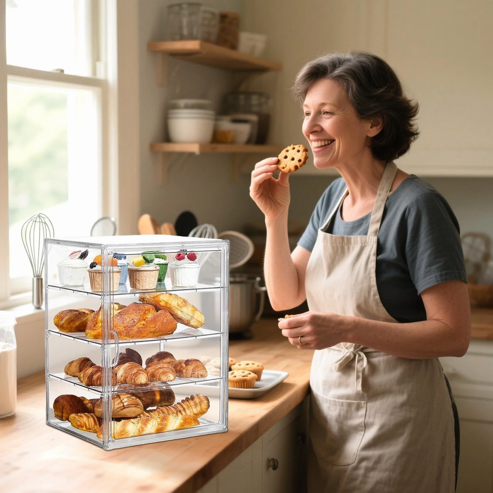 Expositor De Panadería Contenedor Ajustable De Acrílico Transparente | Esquinera para encimera, esquina, despensa, sándwich, tostada, hogaza, masa, bollo, mantequilla,