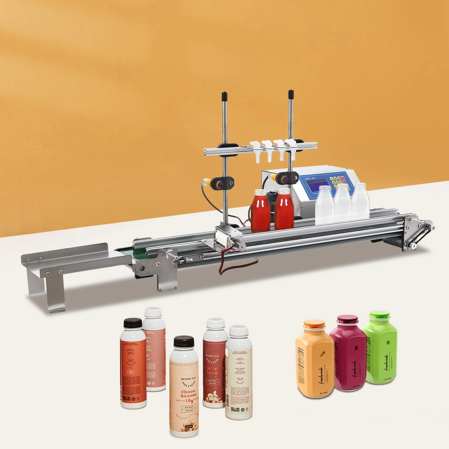 Máquina de llenado con cinta transportadora máquina de llenado automática para líquidos Bomba de membrana 10-500ml boquillas de llenado ajustables para botellas 20-90 mm adecuado para bebidas vinos