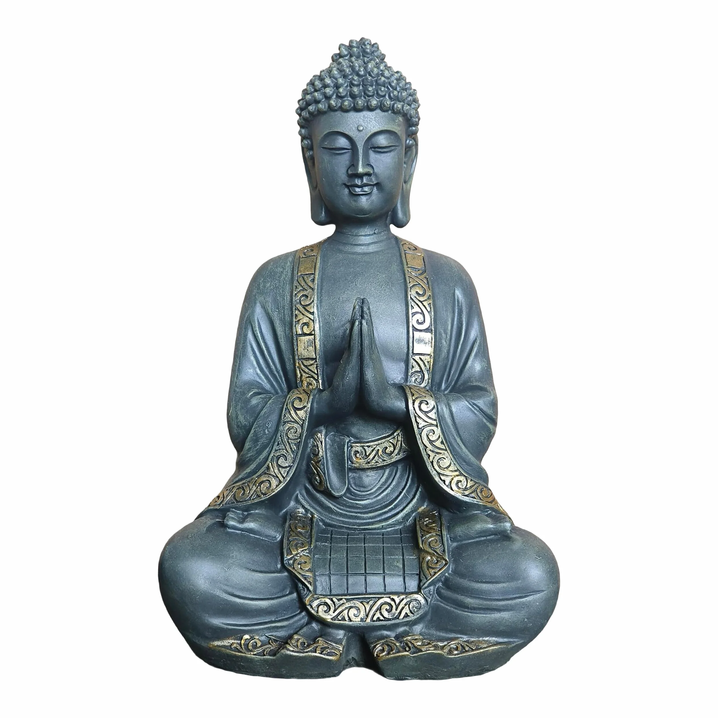 Relaxdays Figura Buda Rezando 38 cm, Estatua jardín Vintage Resistente a Intemperie y heladas, Bronce Dorado