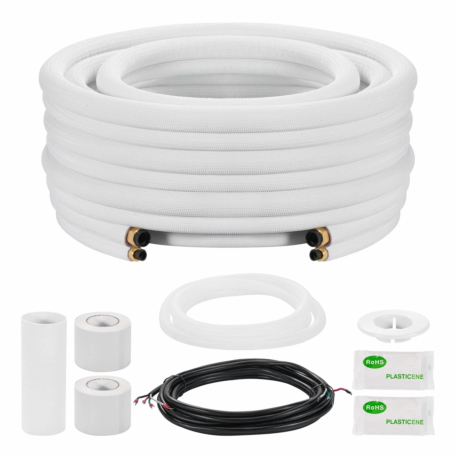 VEVOR Juego de Conducto Refrigerante de Cobre Largo de 15,24 m, Tubo de Cobre Aislado 6,4 mm 9,5 mm para Sistema de Mini-split de Aire Acondicionado, Tubo de Bobina Aislante de PE Espesor de 9,5 mm