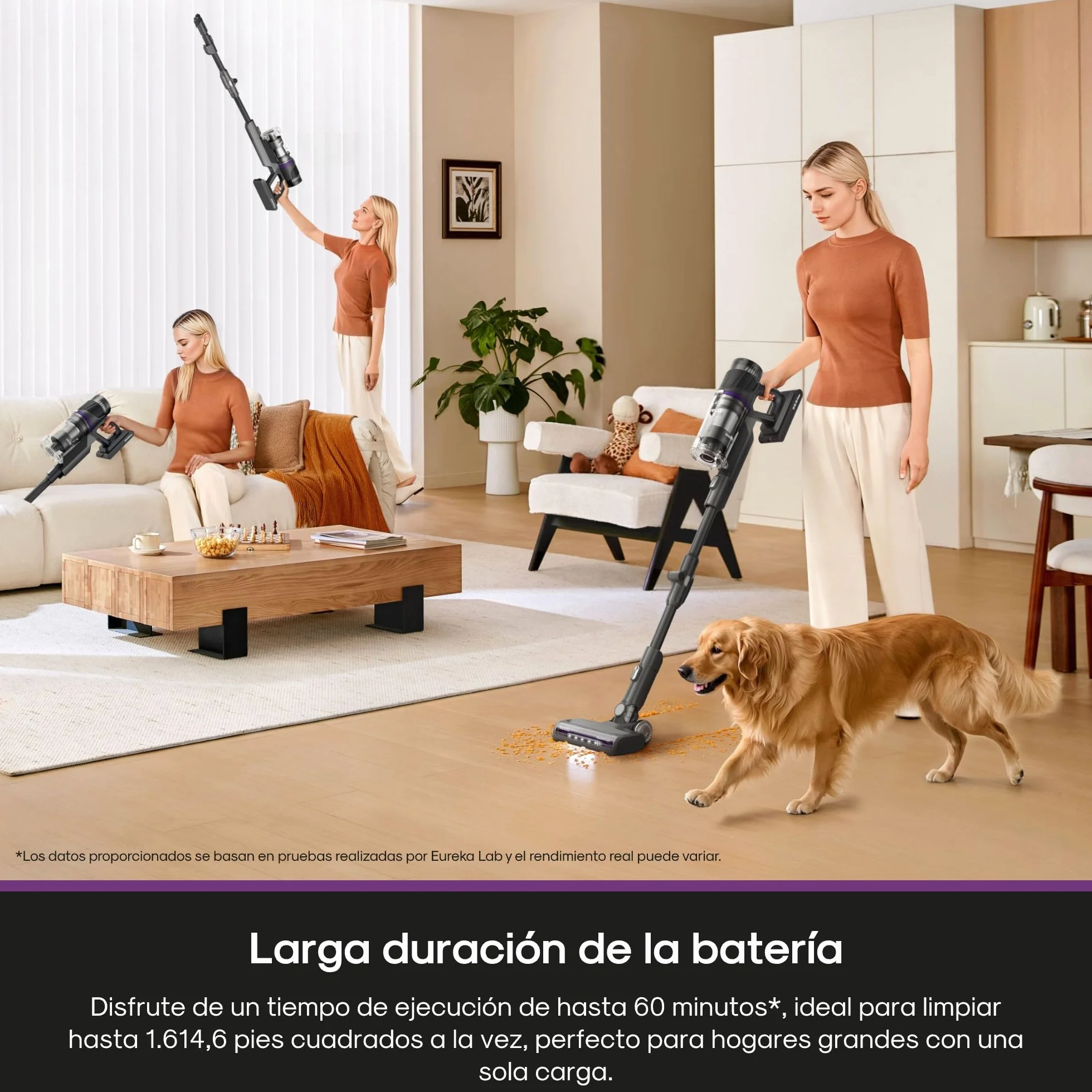 EUREKA ReactiSense 530 Escoba Aspiradora sin Cable 550W 38k Pa Aspirador Escoba Ligero con Tubo Plegable, Portatil y Versátil, 4 funciones en 1, Autonomía 60 min, Iluminación para Suelo Duro, Alfombra