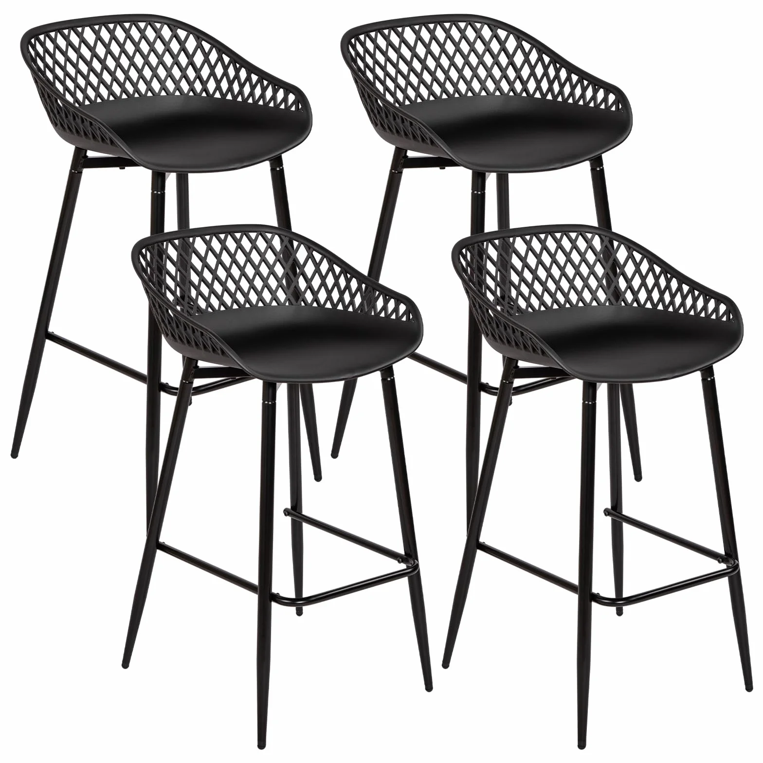 buybyroom Taburetes Altos de Cocina, Juego de 4 Taburetes de Bar con Respaldo, Sillas Altas de Cocina Modernas para Isla de Cocina, Bar o Restaurante, Patas de Metal, Asiento Ancho, Negro