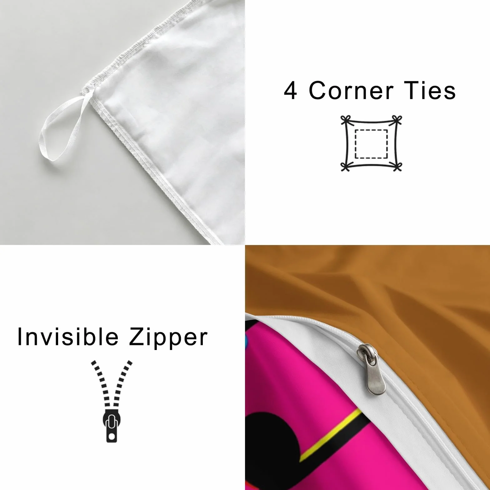 Rock Music Ropa de cama de 200 x 200 cm, 3 piezas, juego de funda nórdica – Pop Art guitarra piano partituras suave microfibra reversible ropa de cama con 2 fundas de almohada, naranja