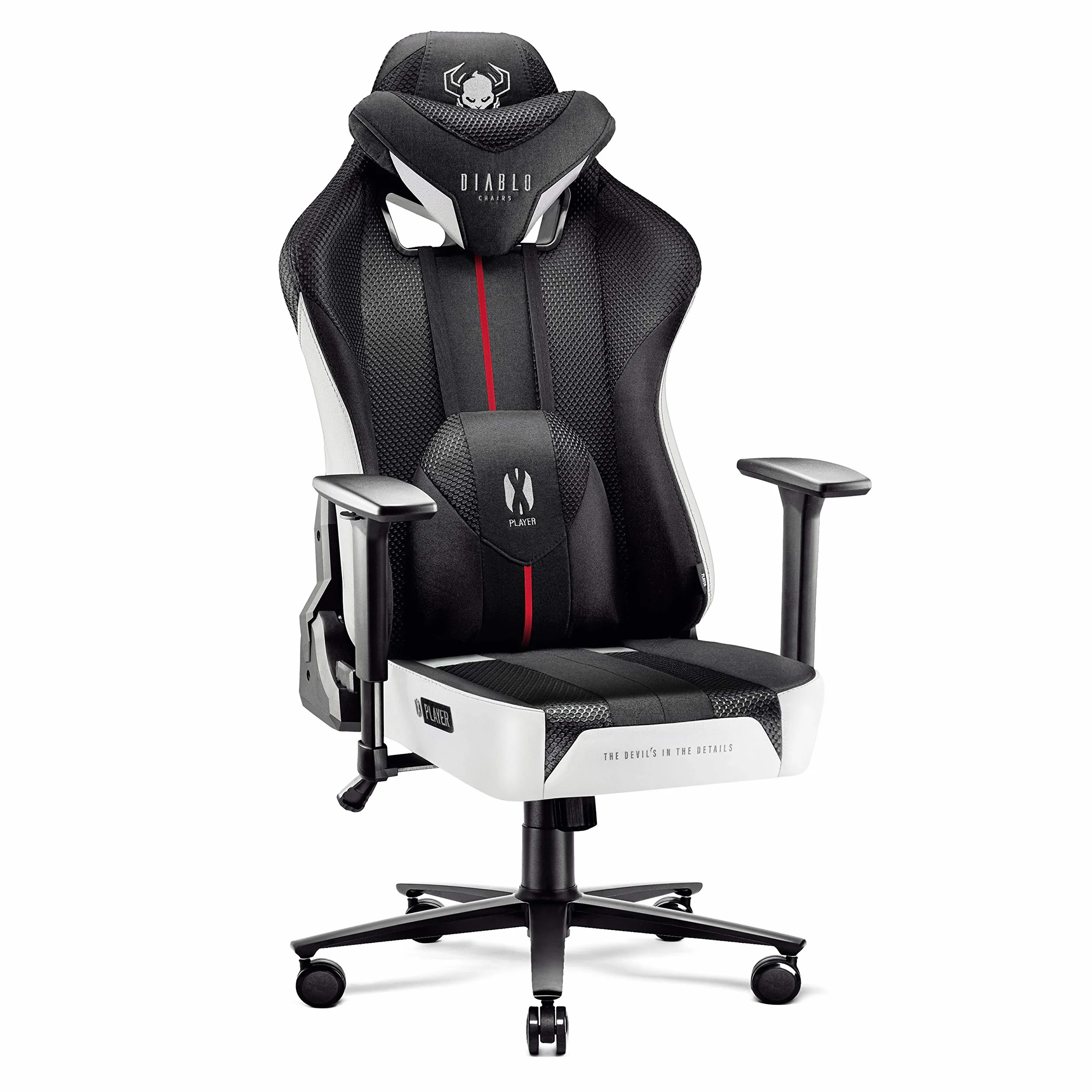 Diablo Silla Gaming Tela X-Player 2.0 - Silla Gamer con Reposabrazos 3D - Cojín Cervical/Lumbar Función de Balanceo - Silla de Oficina 160 kg - Cadeira Gaming Ergonómica - King (XL)
