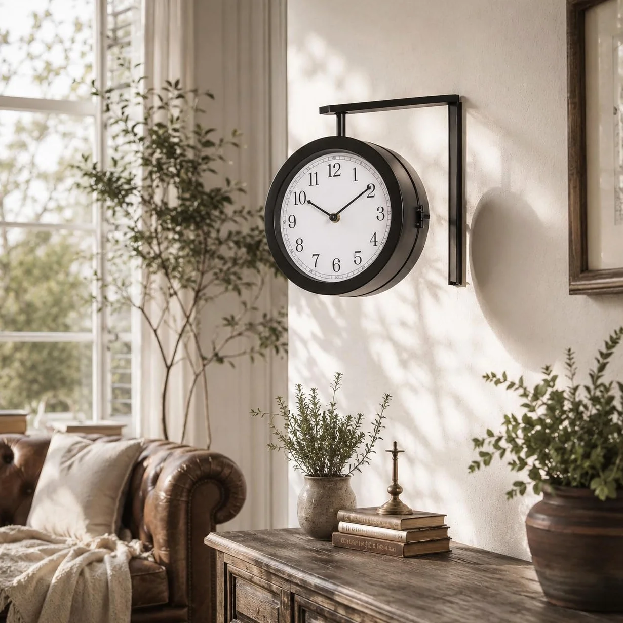 K&L Reloj de pared vintage metálico, sin tic-tac, 21 cm, doble cara, negro y blanco (aspecto steampunk, 28 x 25,3 cm)