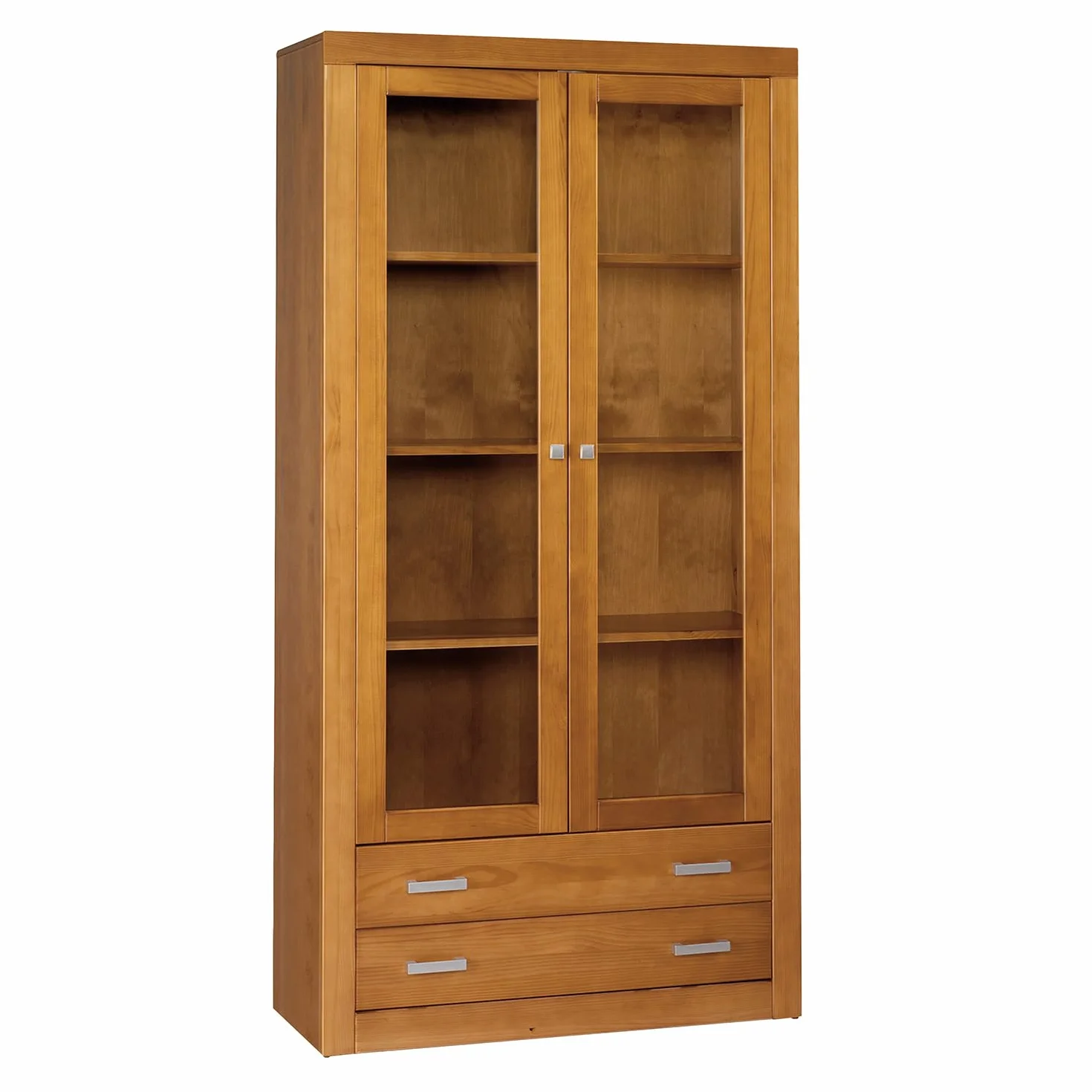 Vitrina 2 Puertas Y Dos cajones, Serie Kalpe. Medidas 200X100X37 (Alto-Ancho-Fondo). Realizada en Madera de Pino Macizo. (Cerezo)
