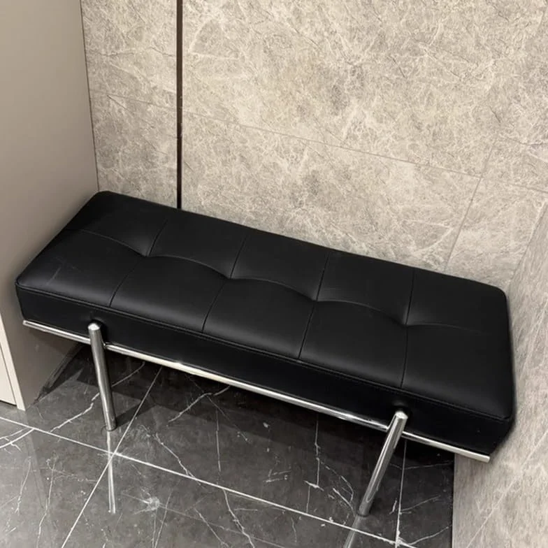 Banco tapizado para zapatos de entrada con base de acero inoxidable resistente para organización de sala de estar y pasillo