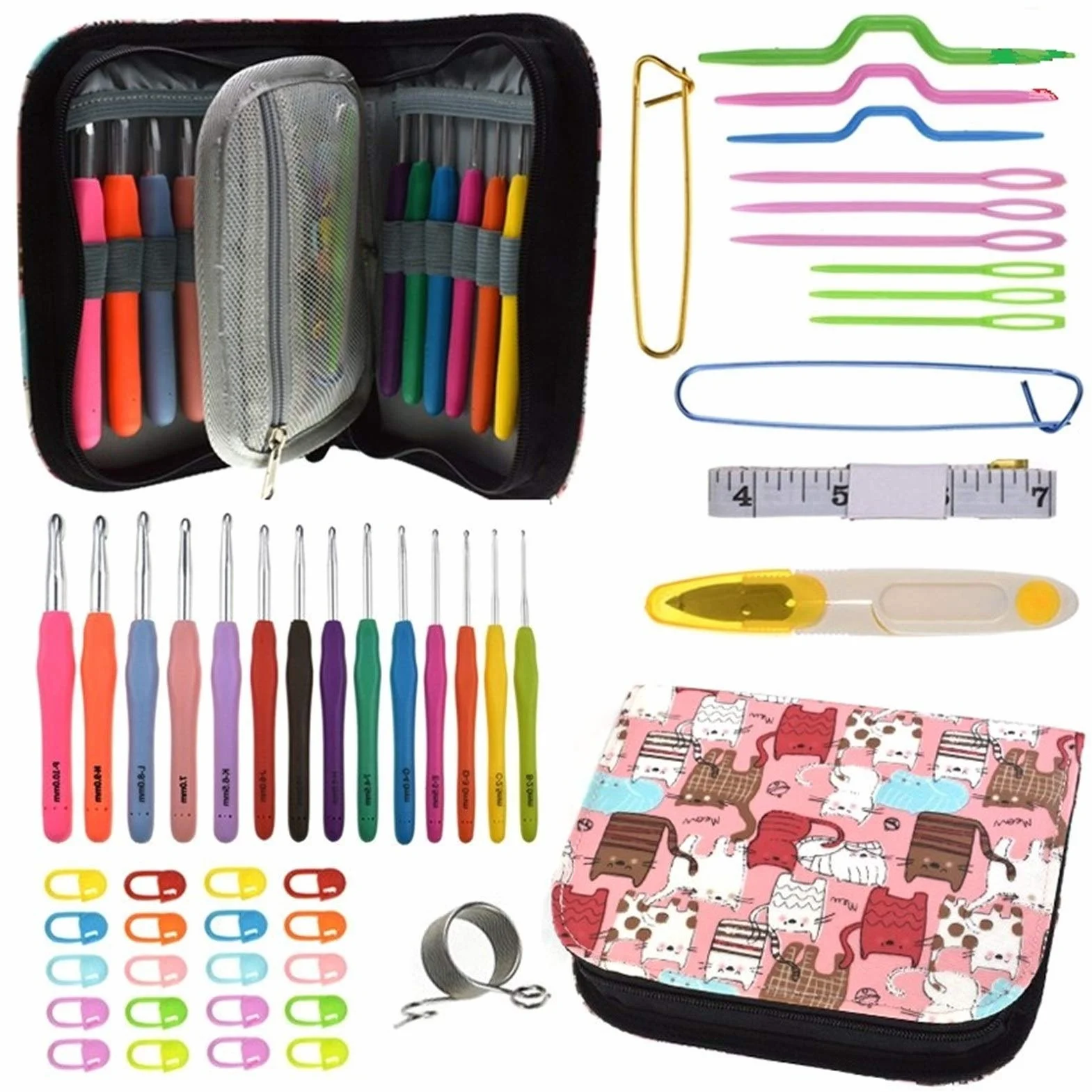 Kit De Ganchillos 20 estilos de conjuntos de aguja de ganchillo, bricolaje agujas de tejer, hilo de sujeción de agujas Ganchos, herramientas de costura, Costura accesorios, juegos de ganchillo Juego D