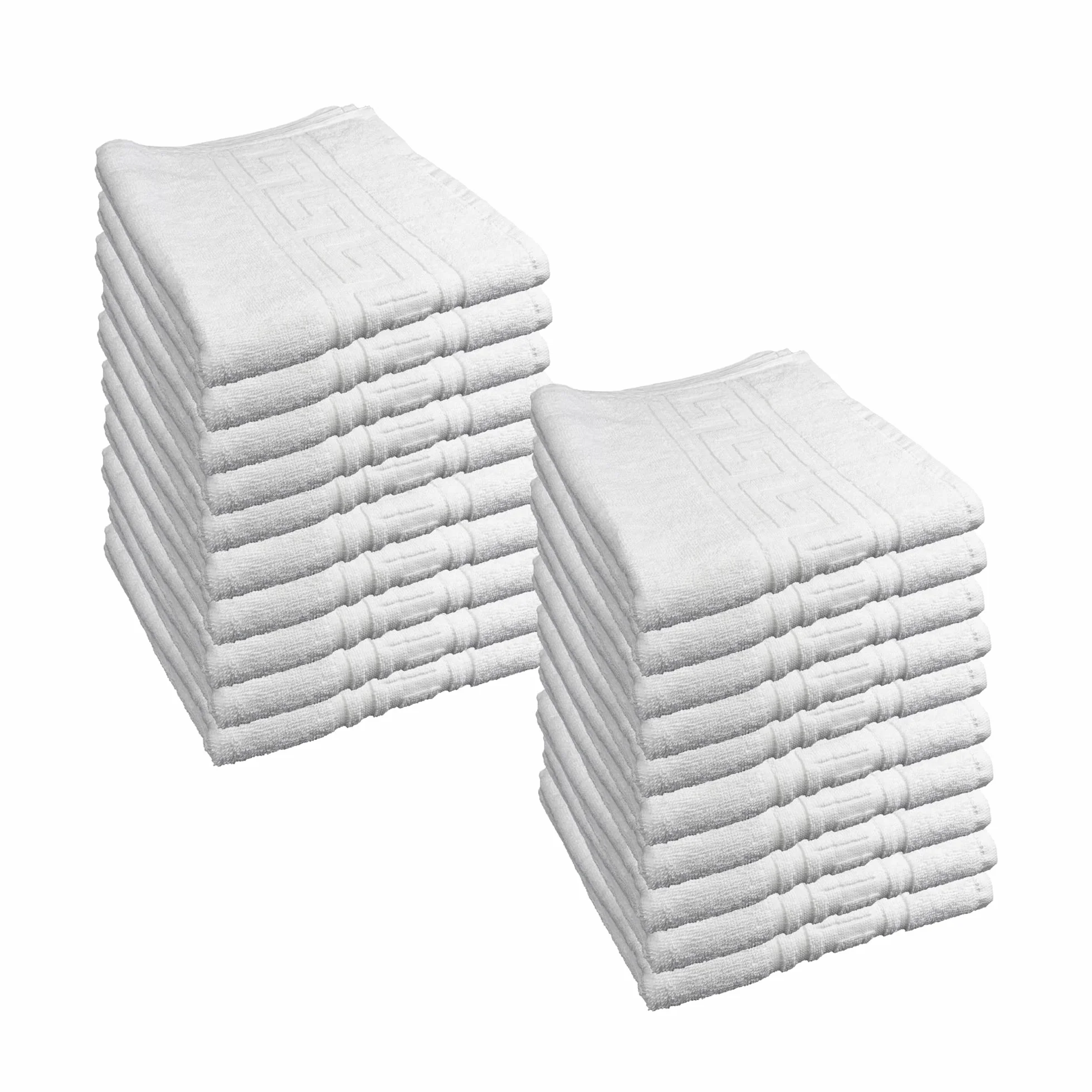 Pack de 20 Toallas de Ducha acabadas en Greca, 100% algodón, Medidas 70x140 cms. Calidad Hotel 5 Estrellas. Color Blanco. 450 Gramos/m2.