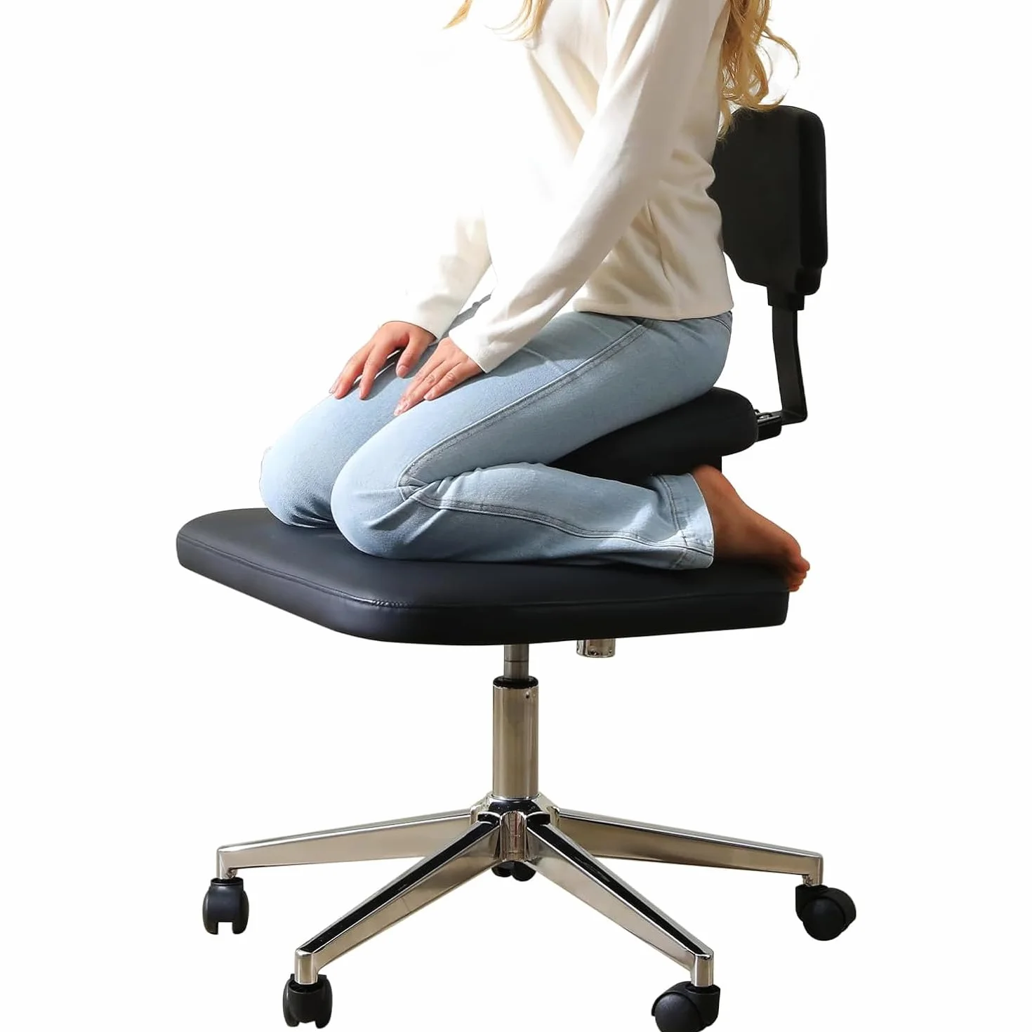 Silla de meditación para oficina o hogar, silla de rodilla con soporte lumbar y ángulo de inclinación ajustable, silla de yoga ADHD para adultos (negro)