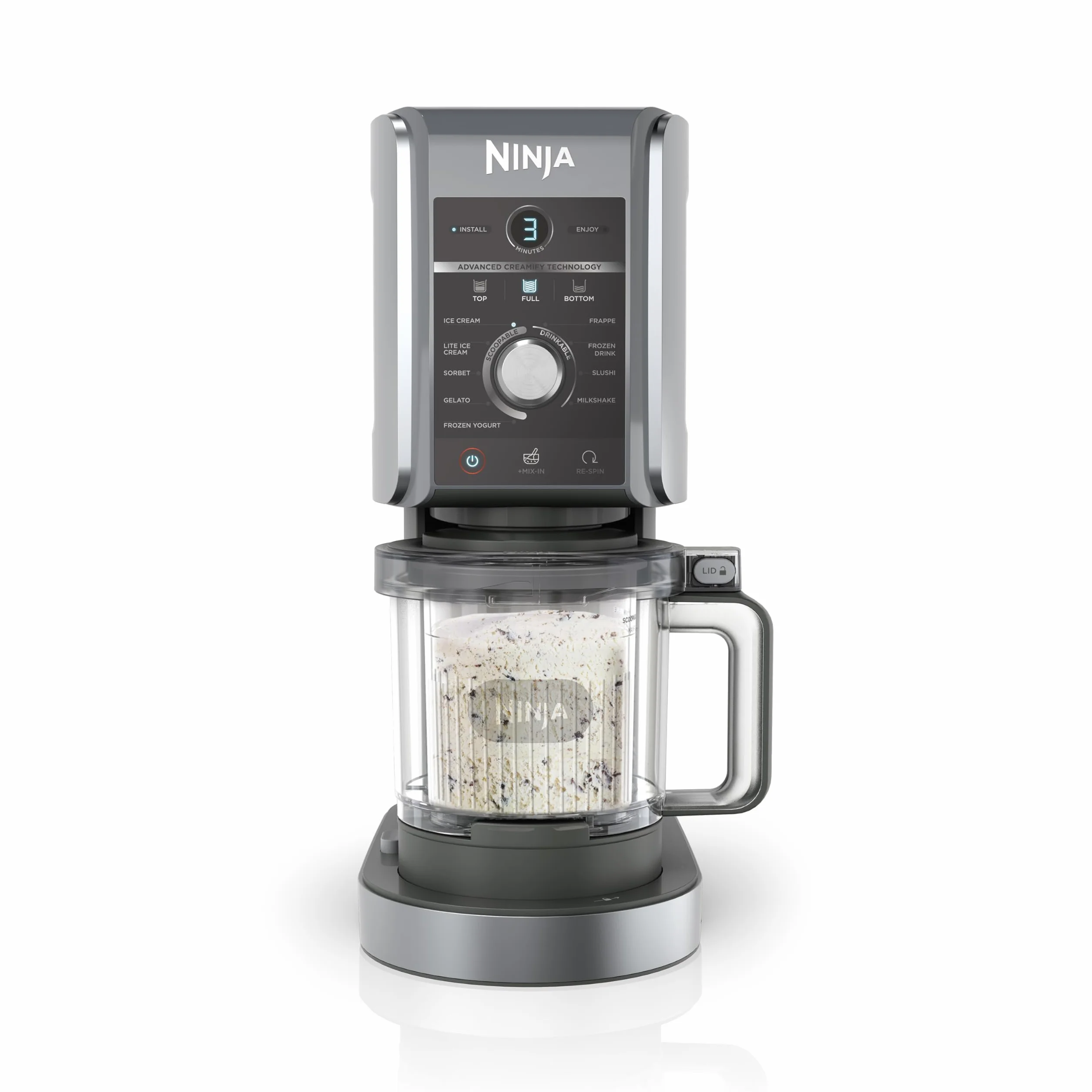 Ninja CREAMi Deluxe Heladera multifunción con 3 tarrinas, 10 programas, prepara Helado, Gelato, Sorbete, Yogur congelado, Batido, Granizado y más, opción de 2 sabores en 1, en plateado, NC501EU