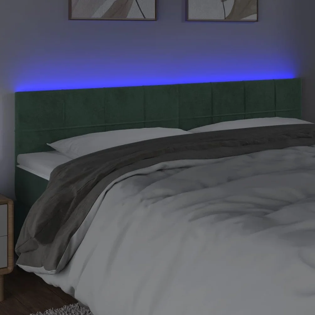 Cabecero de cama LED de terciopelo, 180 x 5 x 78/88 cm, altura regulable, color verde oscuro con luces de colores, moderno cabecero tapizado para jóvenes y adultos