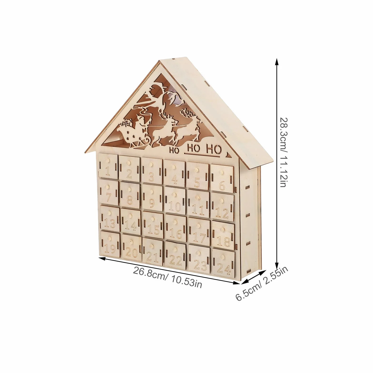 NUOBESTY Calendario de Adviento de Madera 24 Cajones y Luces Led, Adorno Navideño Reutilizable para Reuniones Festivas y Hogar Diseño Rústico Encantador