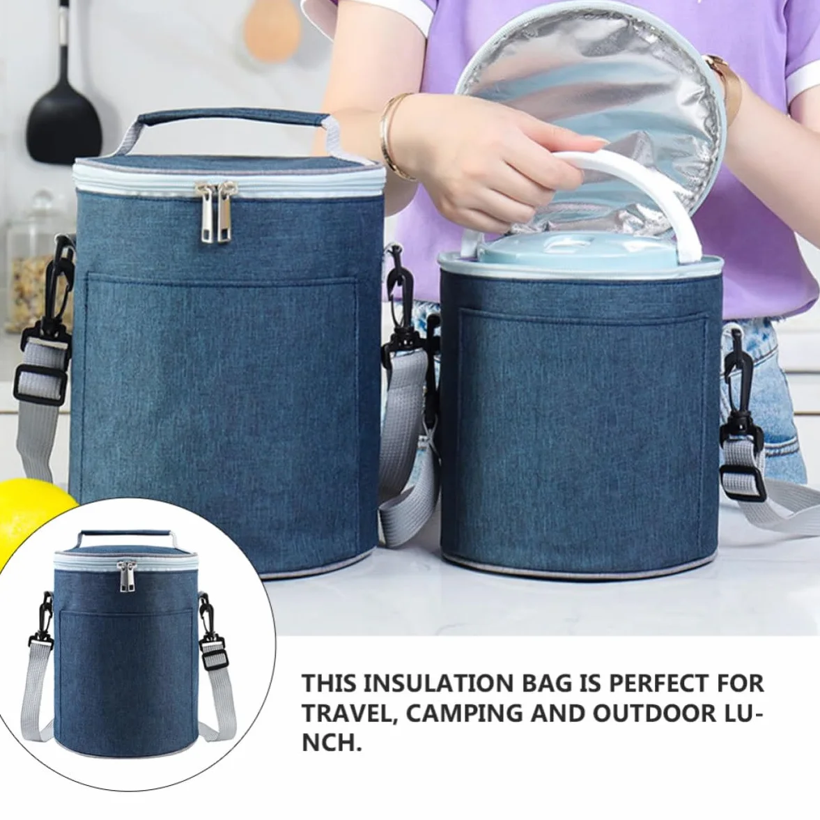 SHERCHPRY Bolsa Térmica de Oxford Portátil y Ligera para Almuerzo al Aire Libre, Bolsa de Comida Aislada Diseño Redondo y Material Resistente para Trabajo y Picnic