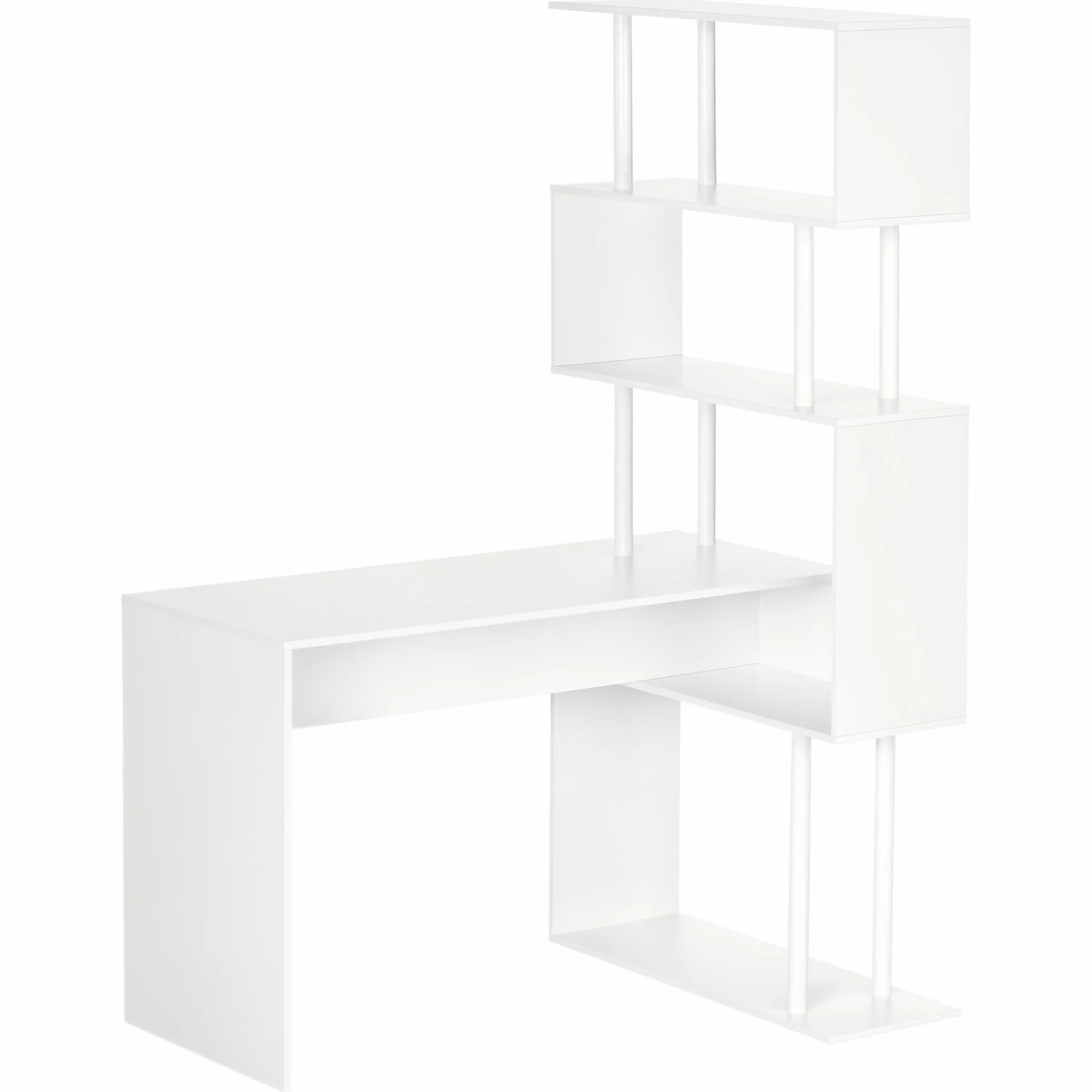 HOMCOM Escritorio esquinero con estantes de almacenamiento, escritorio informático, diseño contemporáneo en forma de L, estantes de madera, 120 x 80 x 176 cm, color blanco