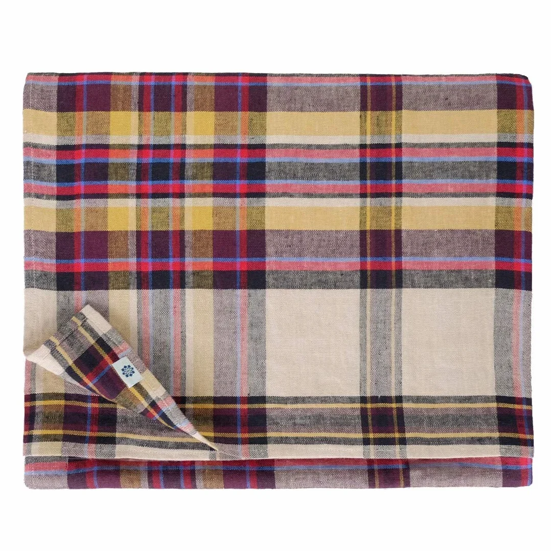 Linen & Cotton Mantel de Tela Curtis a Cuadros - 100% Lino, Amarillo Burdeos Rojo Azul (130 x 170 cm) Paño de Mesa Colorido para Cocina Comedor Restaurante Vacaciones Decoración de Hogar Salon