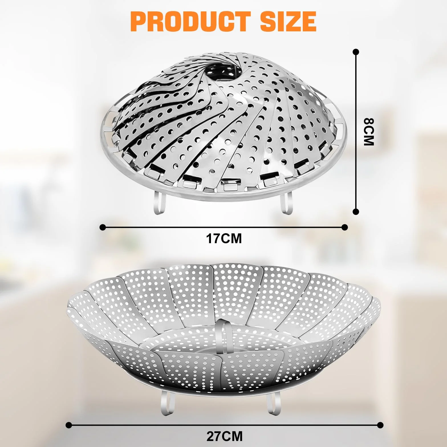 Cesta Vaporera Plegable de Acero Inoxidable, Inserto Ajustable para Ollas