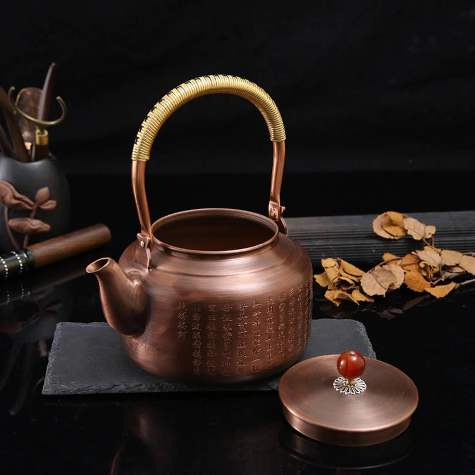 Tetera Cobre Retro Tetera con Asa Arqueada Resistente Al Temperatura Hervidor para Coleccionis, Aficionados Al Té