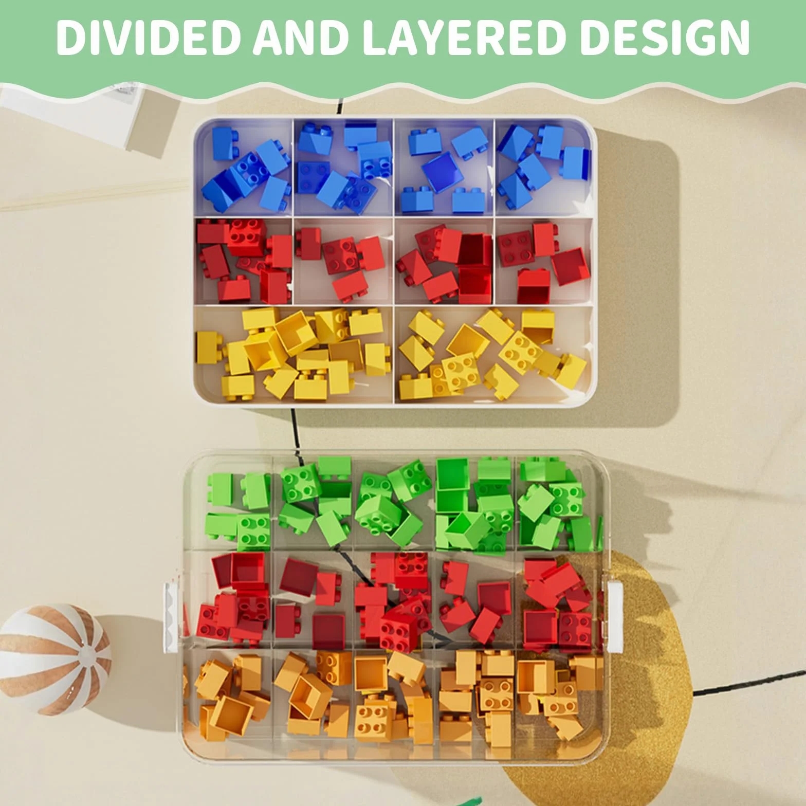 Cajas Almacenaje Lego Organizador Juguetes Transparentes 2 Niveles Bloques Construcción Rompecabezas