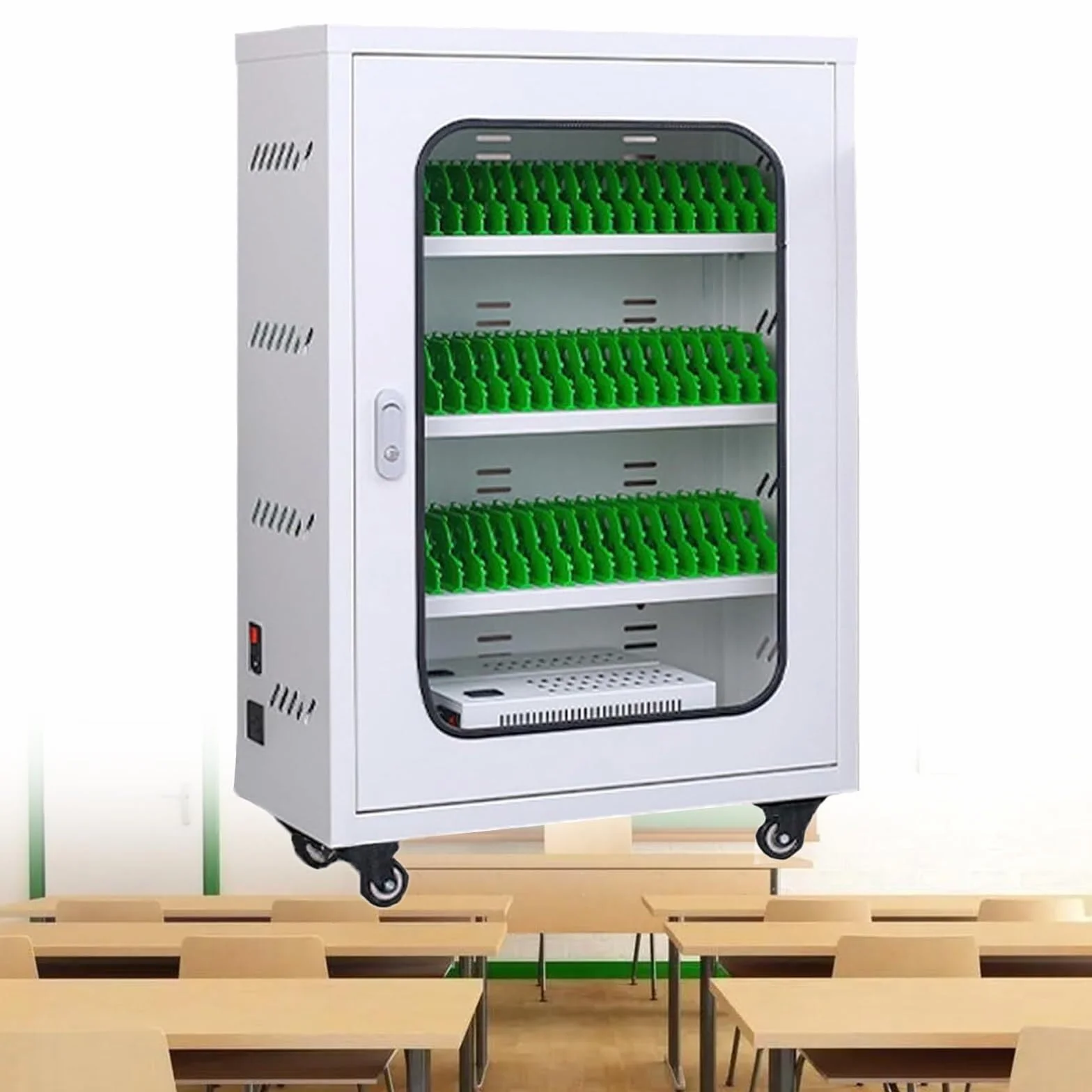 Estación de Carga for teléfonos gabinete de Carga móvil con Cerradura y Ruedas universales Carrito de Carga multidispositivo for bibliotecas de oficinas y universidades(60slots)