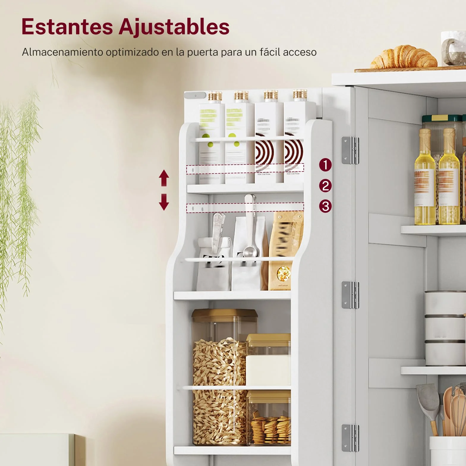 TEENFON Alacena de Cocina Alta y Despensa, Armario de 4 Puertas con 6 Estantes y 2 Compartimentos en la Puerta, Aparador y Mueble de Almacenaje Multiusos para Cocina, Salón, Comedor, 130 cm, Blanco