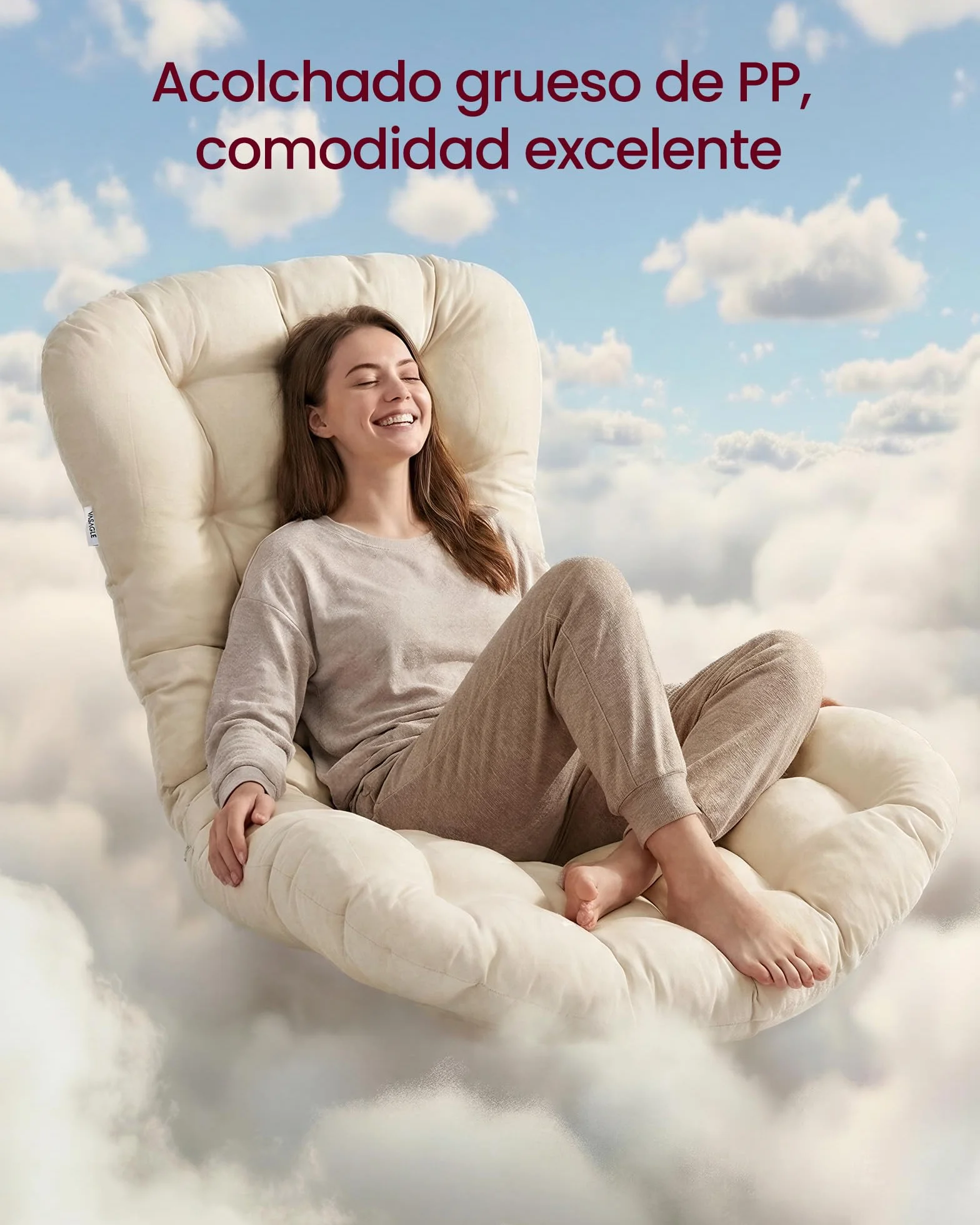 VASAGLE Silla Mecedora, Mecedora con Marco de Acero, Reposapiés Extraíble, Cojín Extraíble, Carga de 136 kg, Dormitorio, Sala de Estar, Terraza, Jardín, Beige LYY062WZ01