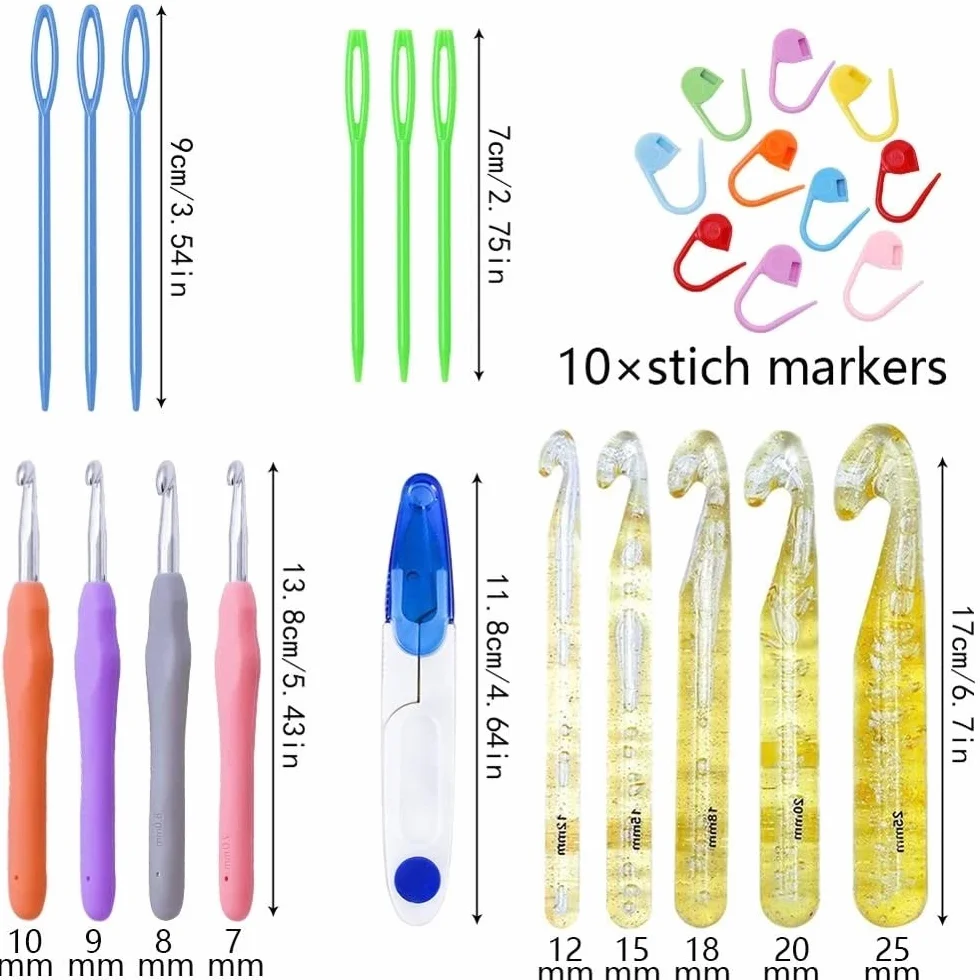 8KLANMMQ FSYSM Juego de agujas de ganchillo Kit de tejer Agujas de punto Estuche de artesanía de lana Juego de ganchillo Bordado Tejer Herramientas de costura DIY (Color: A Tamaño: Como se muestra)