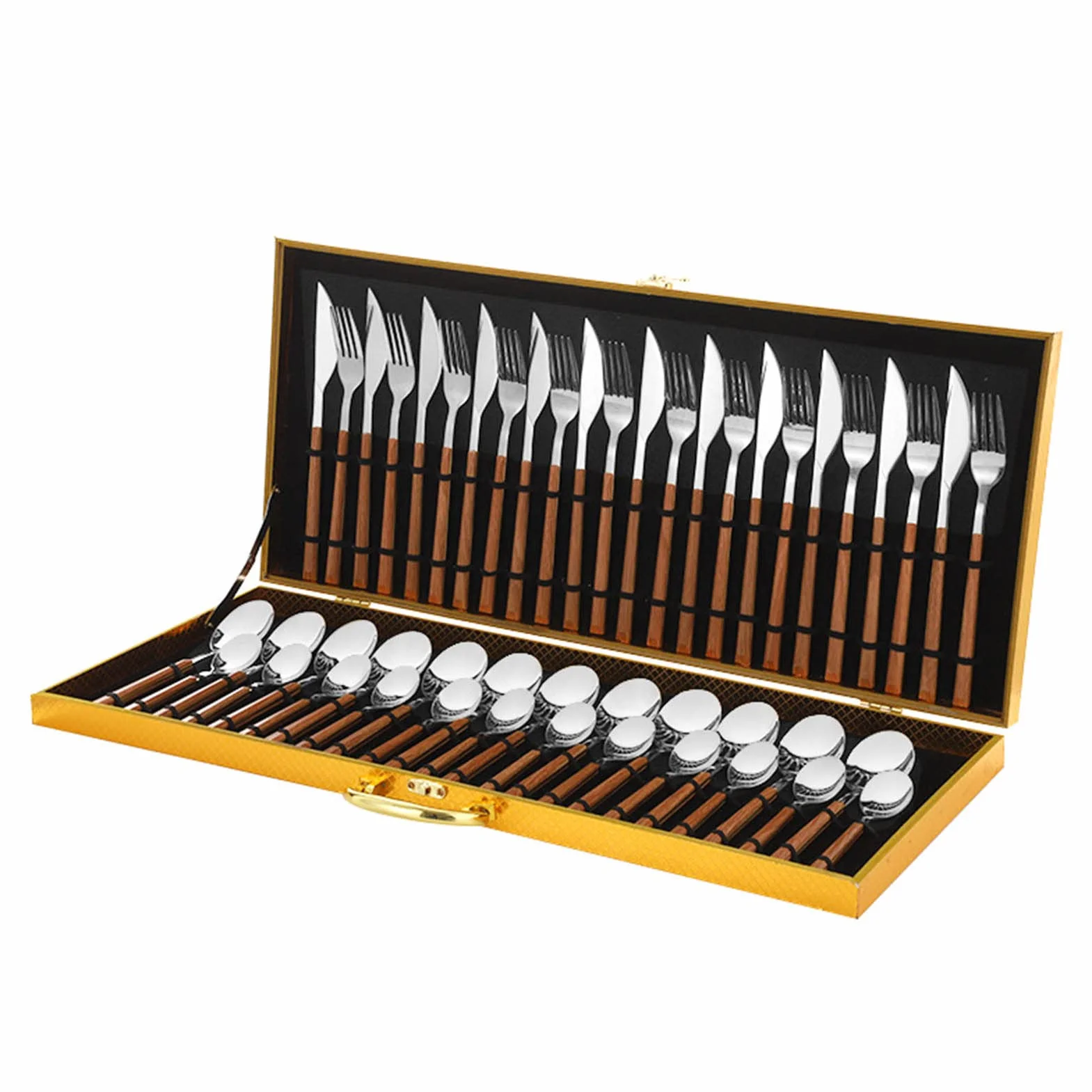 Juego De Cubiertos, Cubiertos con Mango De Madera para 12 Personas, Juego De Cubiertos con Paquete De Regalo, Diseño Pulido De Espejo, para Cocina Y Restaurante Apto para Lavavajillas,A (A)