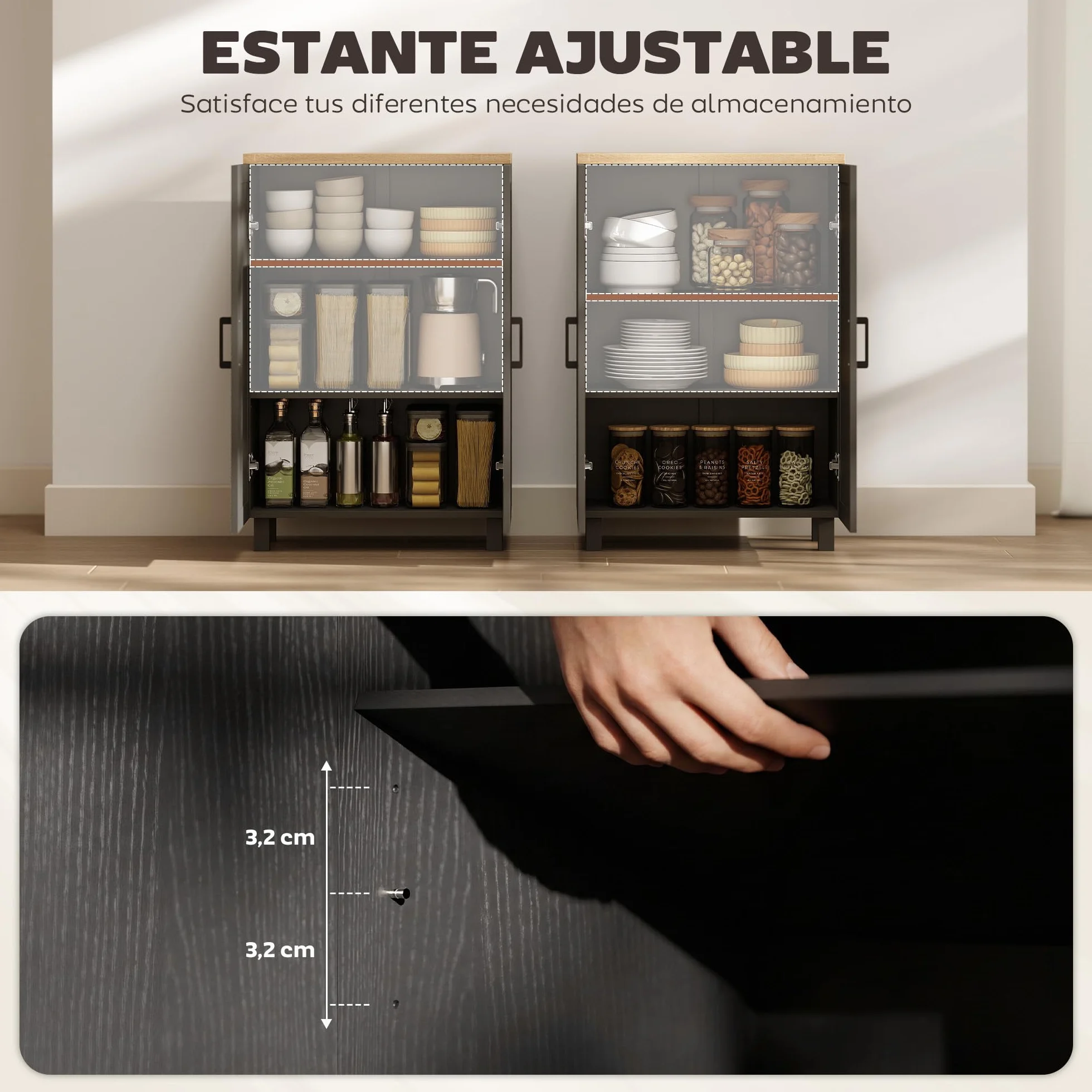 HOMCOM Aparador de 2 Puertas, Armario Estrecho con Estante Ajustable, 60x30x90 cm, Negro