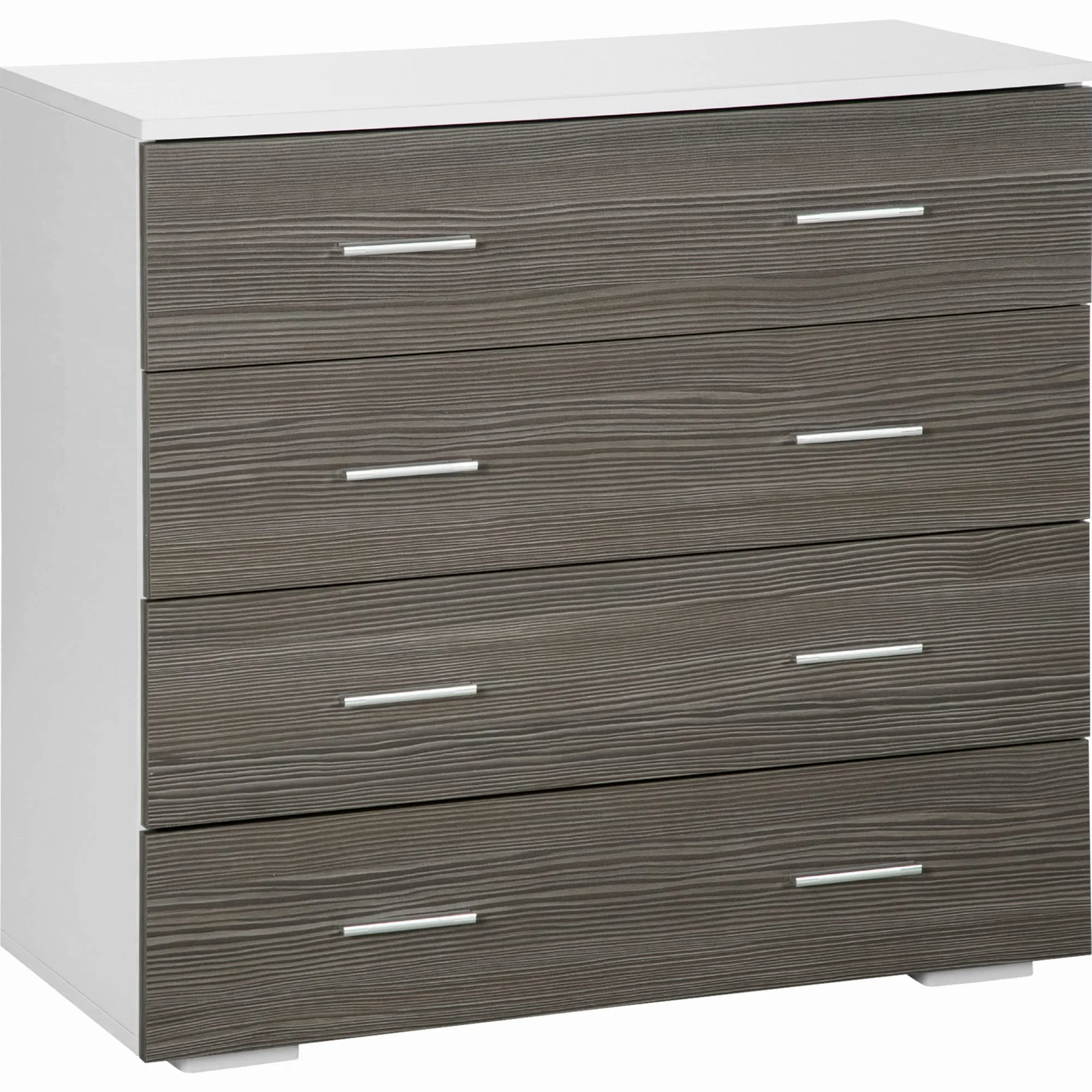 HOMCOM Cómoda 4 Cajones, Cómoda Dormitorio, Cajonera para Salón, Oficina, Pasillo, Estilo Moderno, 76x35x72 cm, Gris Veteado y Blanco
