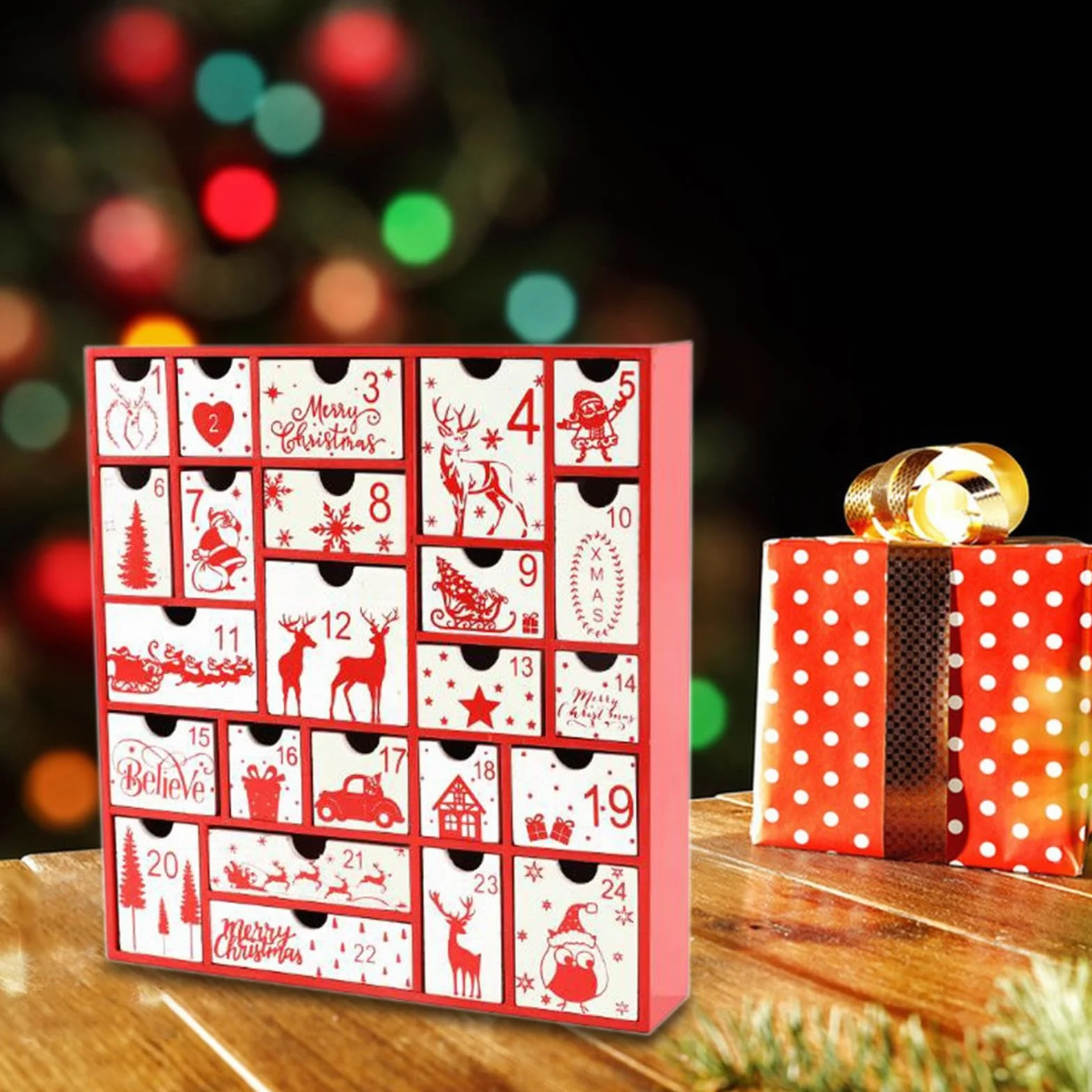 Decoración Navideña para El Calendario de Adviento. Decoración para La Caja del Calendario de Adviento Navideño, Rojo, Individual