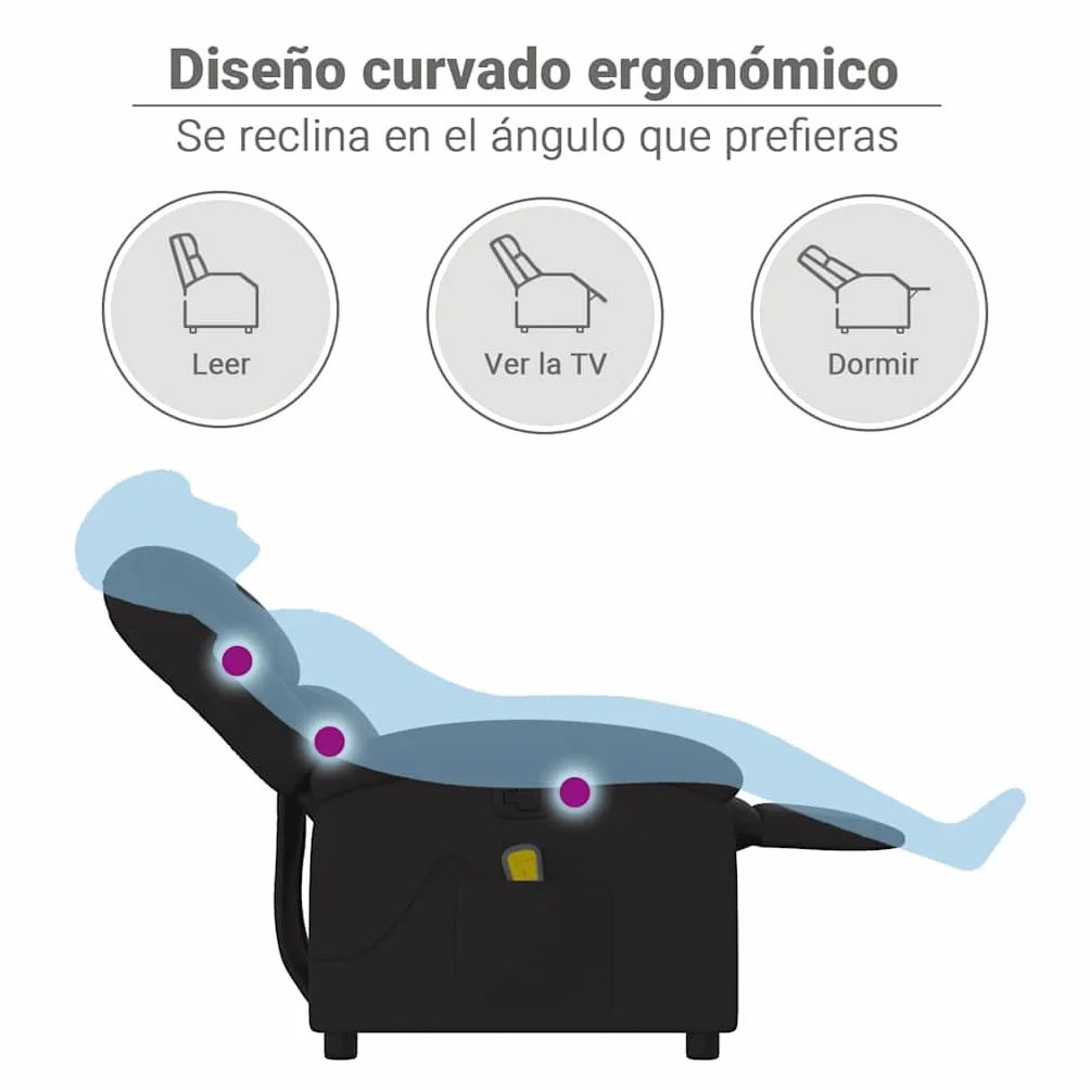 vidaXL Sillón Reclinable de Masaje, Silla con Respaldo Reposabrazos, Sillón de Televisión Relax Descanso, Asiento para Salón Hogar, Tela Negro