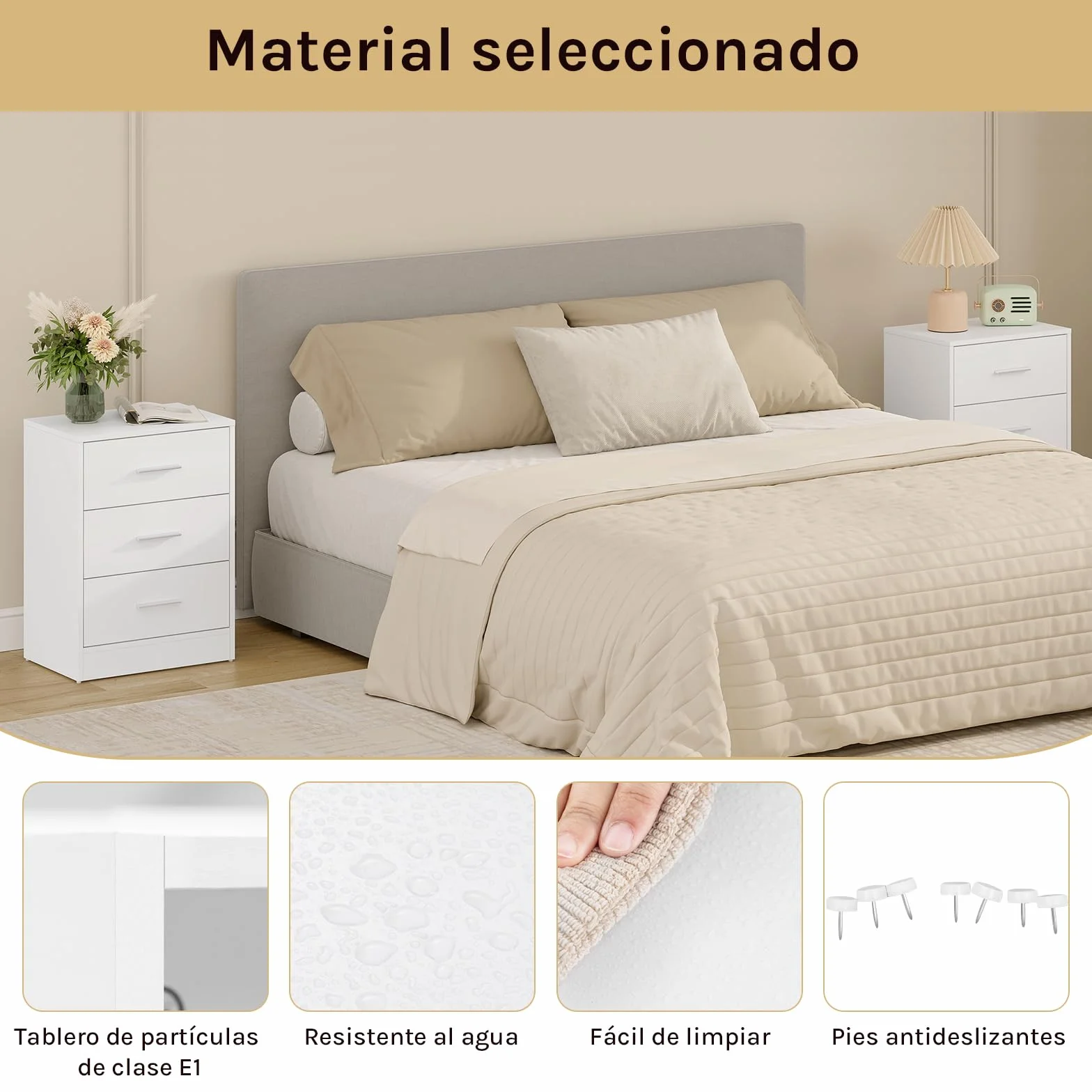 WOLTU Juego de 2 Mesitas de Noche con 3 Cajones, Mesillas para Dormitorio, Estilo Moderno, Estructura de Madera, 39 x 28 x 54 cm, Blanco NTS26ws-2